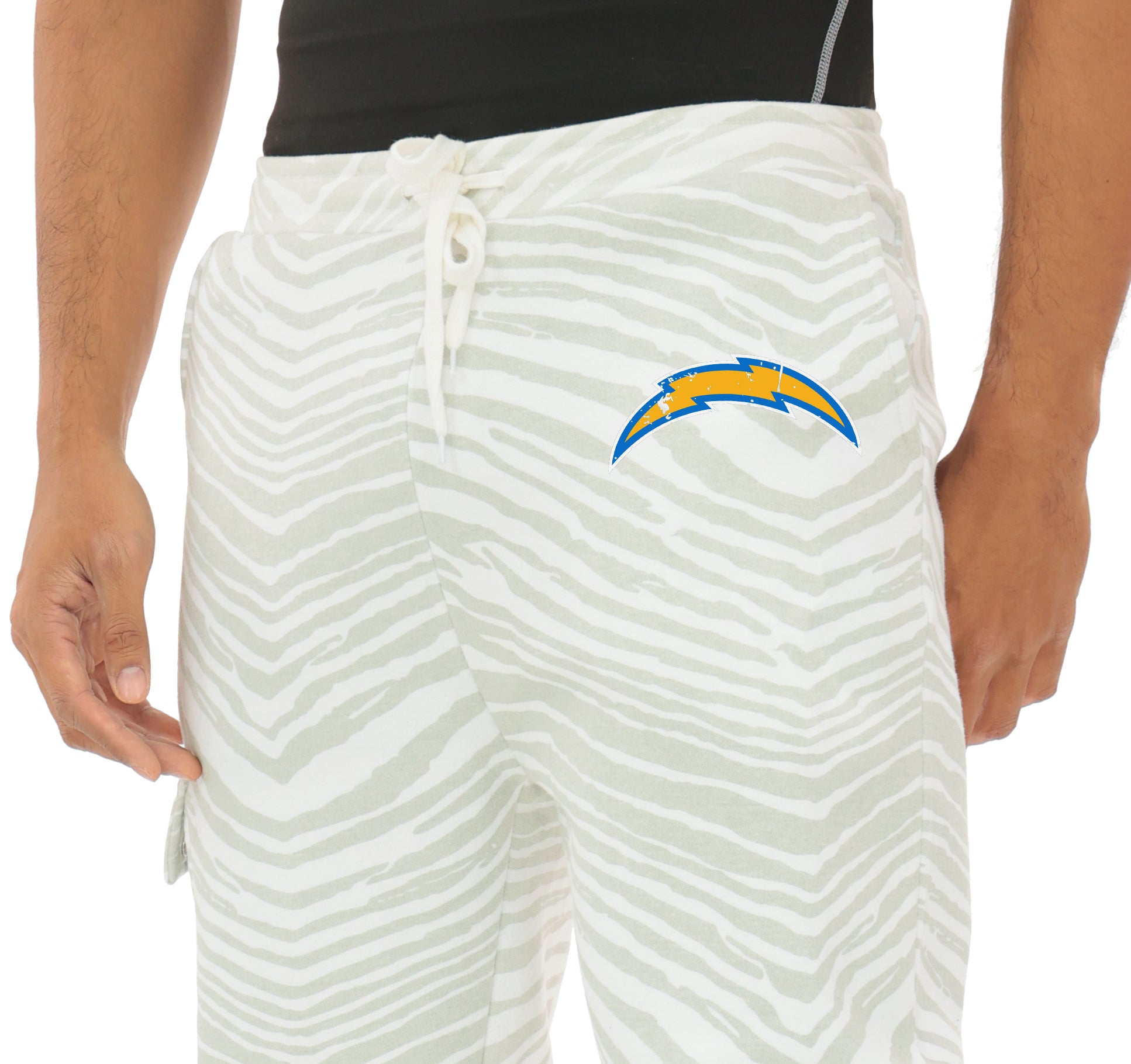 Zubaz NFL  UNISEX 90s Team Cargo Joggers - Zebra 2 Color, LOS ANGELES CHARGERS