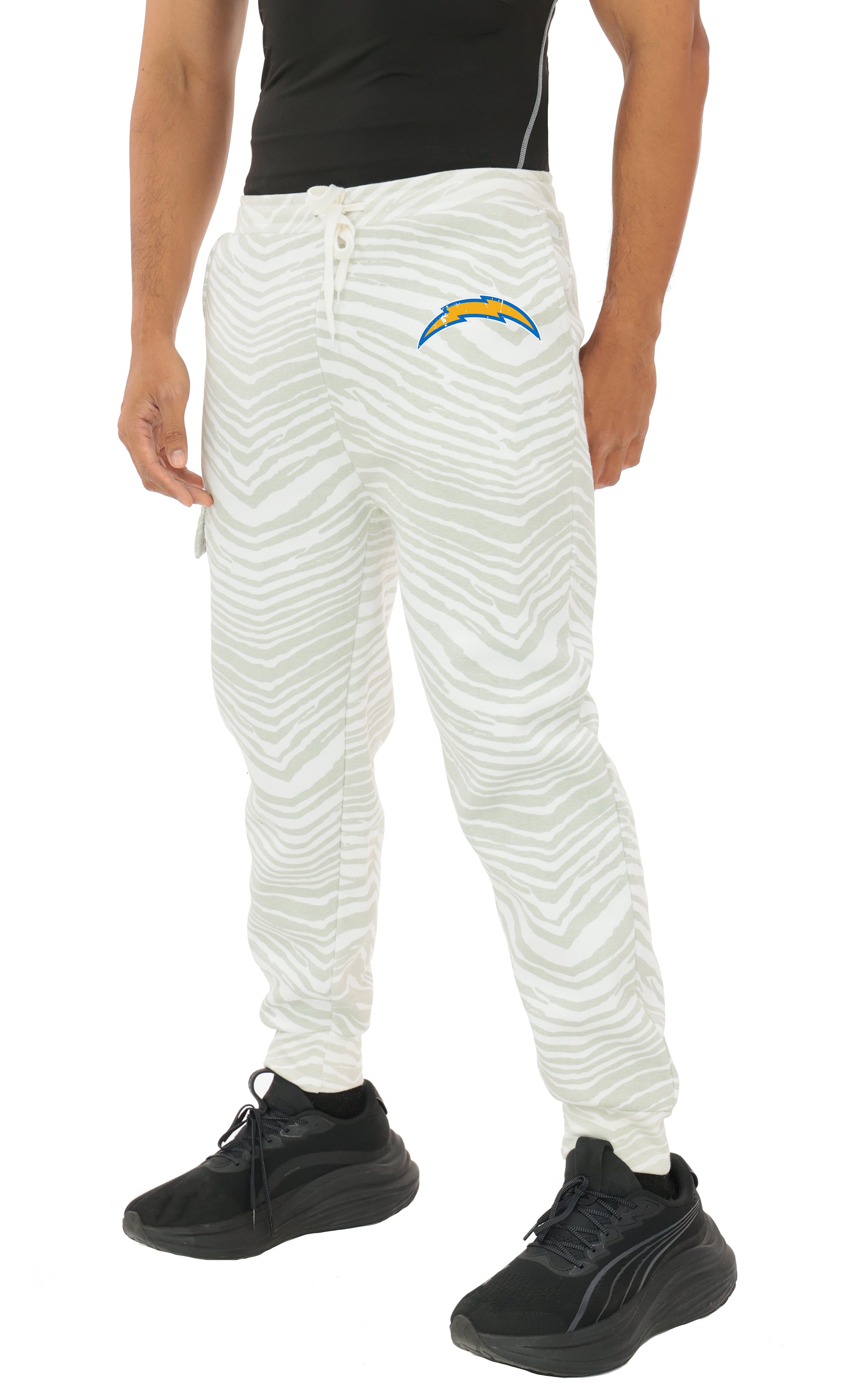 Zubaz NFL  UNISEX 90s Team Cargo Joggers - Zebra 2 Color, LOS ANGELES CHARGERS