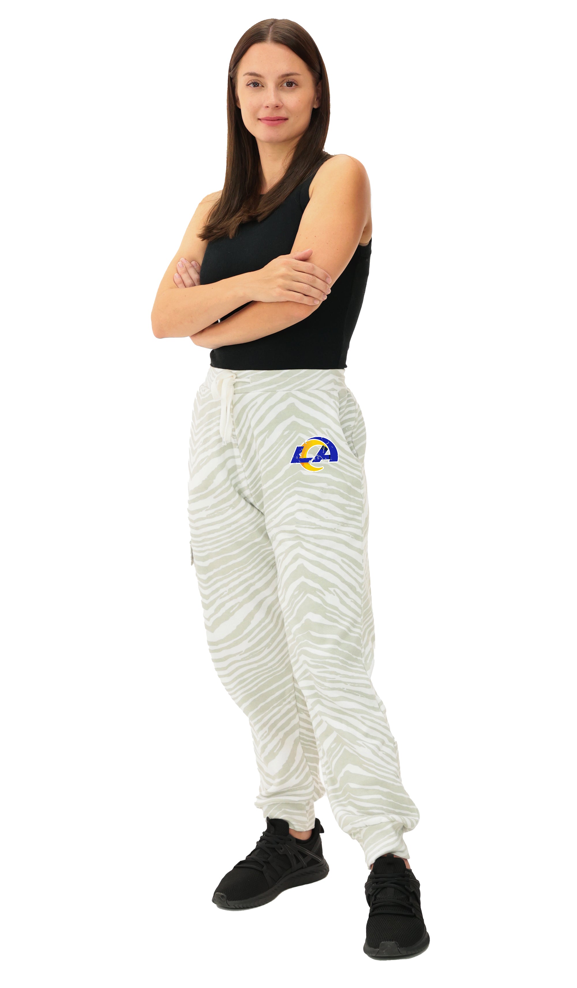 Zubaz NFL  UNISEX 90s Team Cargo Joggers - Zebra 2 Color, LOS ANGELES RAMS