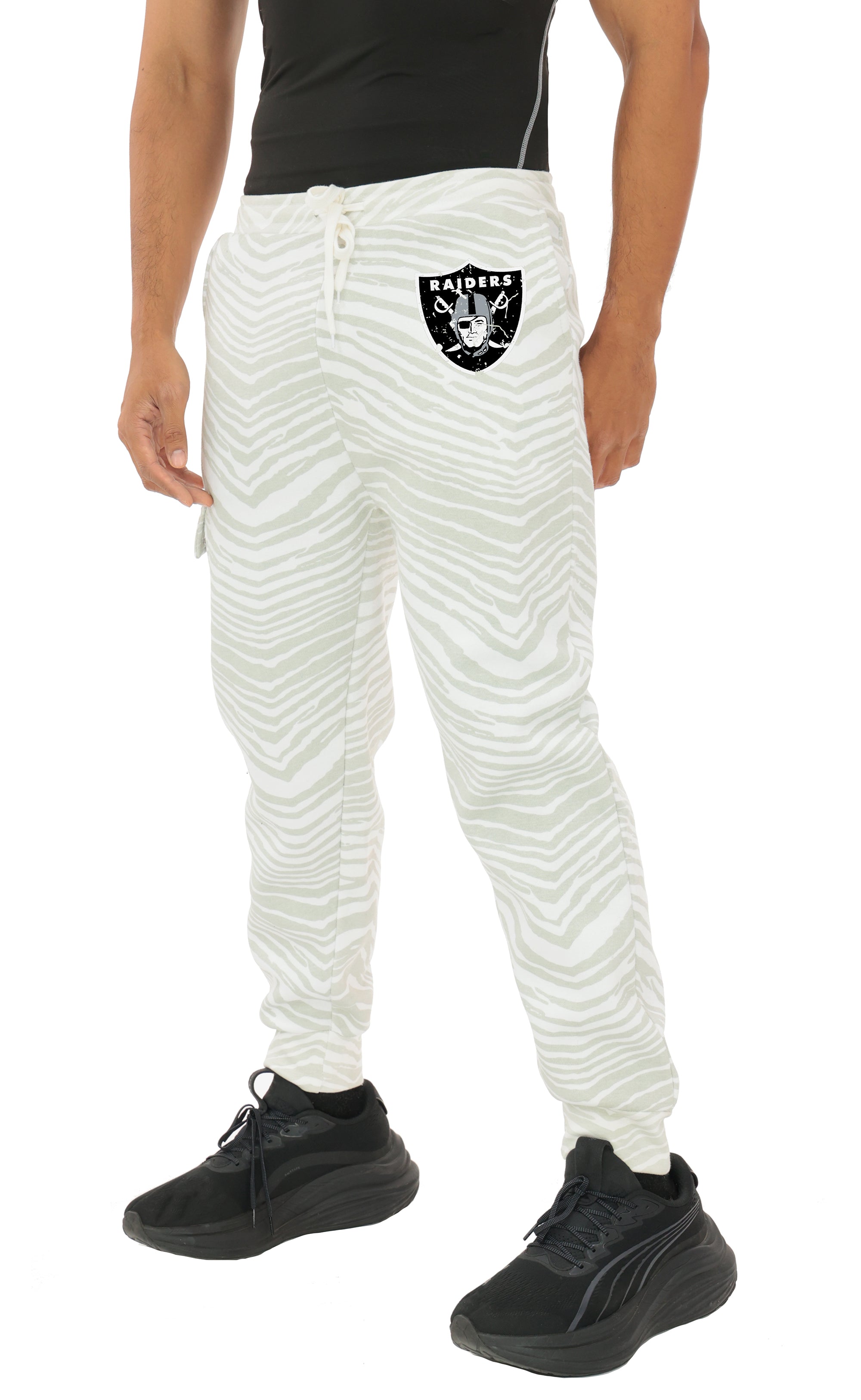 Zubaz NFL  UNISEX 90s Team Cargo Joggers - Zebra 2 Color, LAS VEGAS RAIDERS