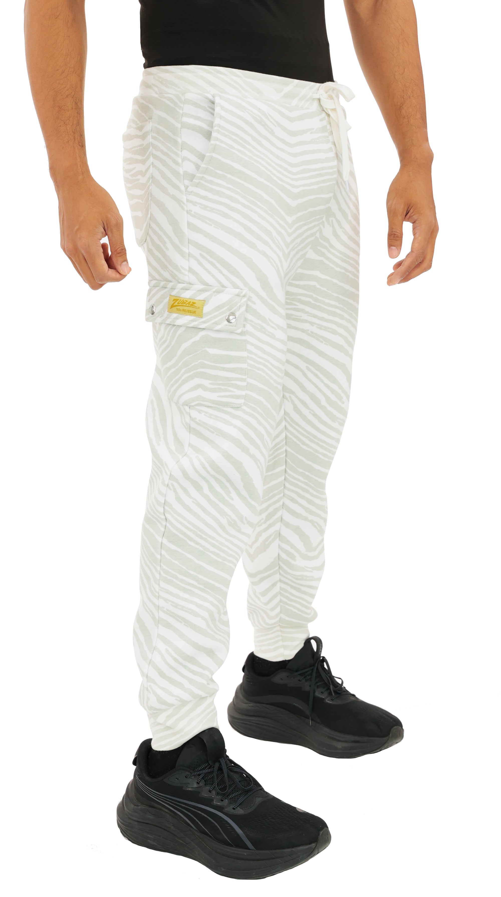 Zubaz NFL  UNISEX 90s Team Cargo Joggers - Zebra 2 Color, NEW YORK JETS