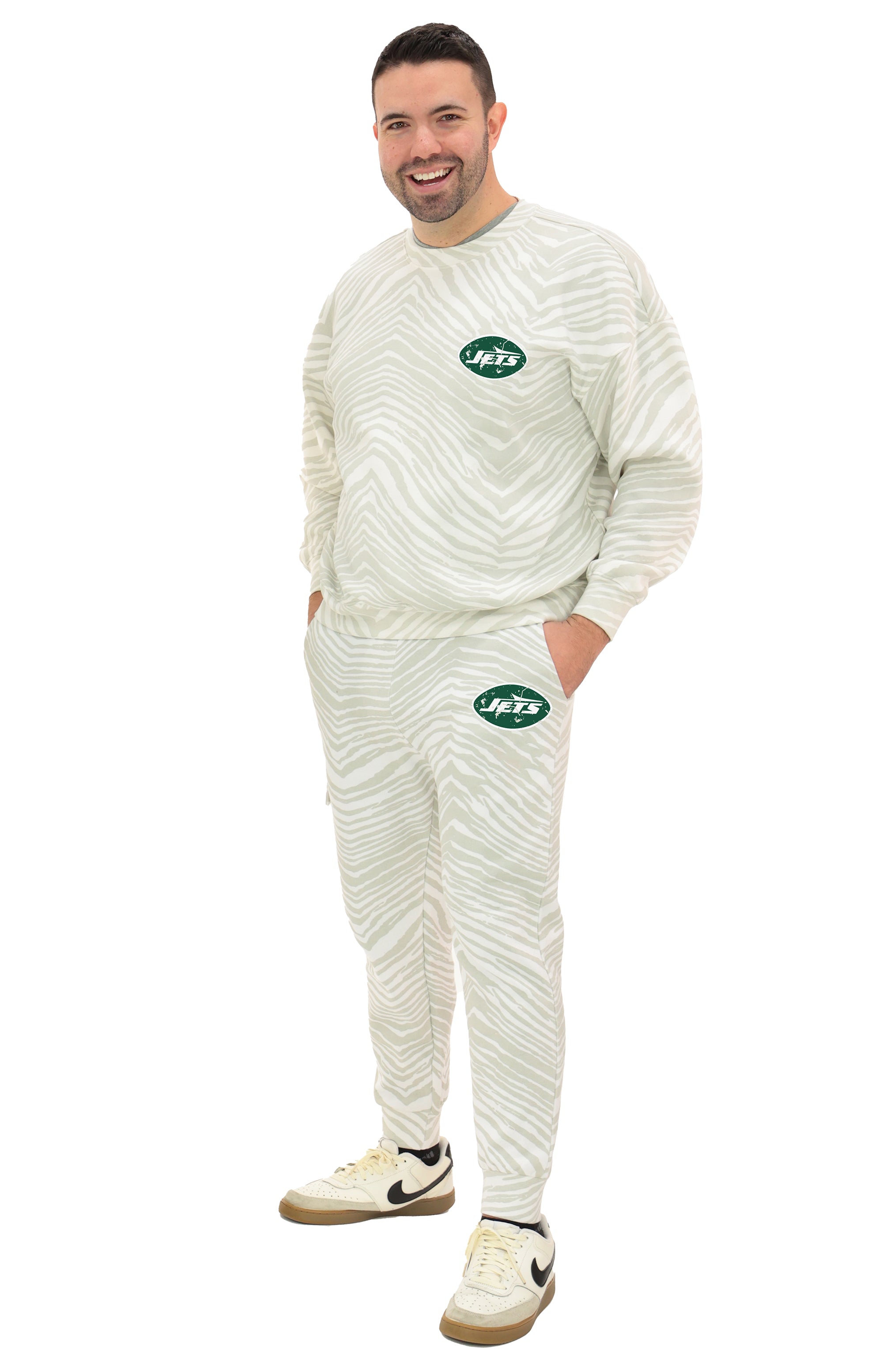 Zubaz NFL  UNISEX 90s Team Cargo Joggers - Zebra 2 Color, NEW YORK JETS