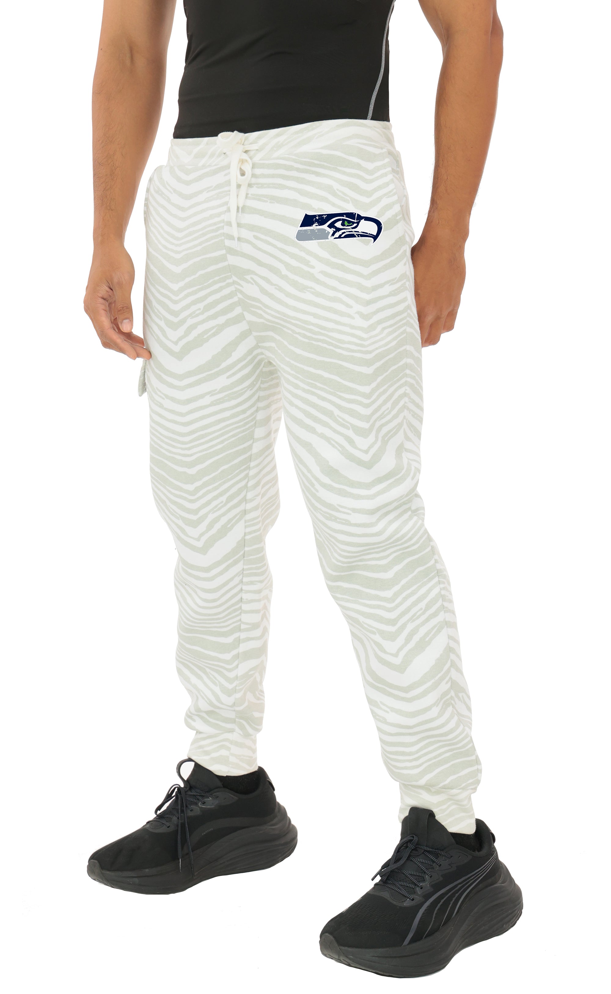 Zubaz NFL  UNISEX 90s Team Cargo Joggers - Zebra 2 Color, SEATTLE SEAHAWKS