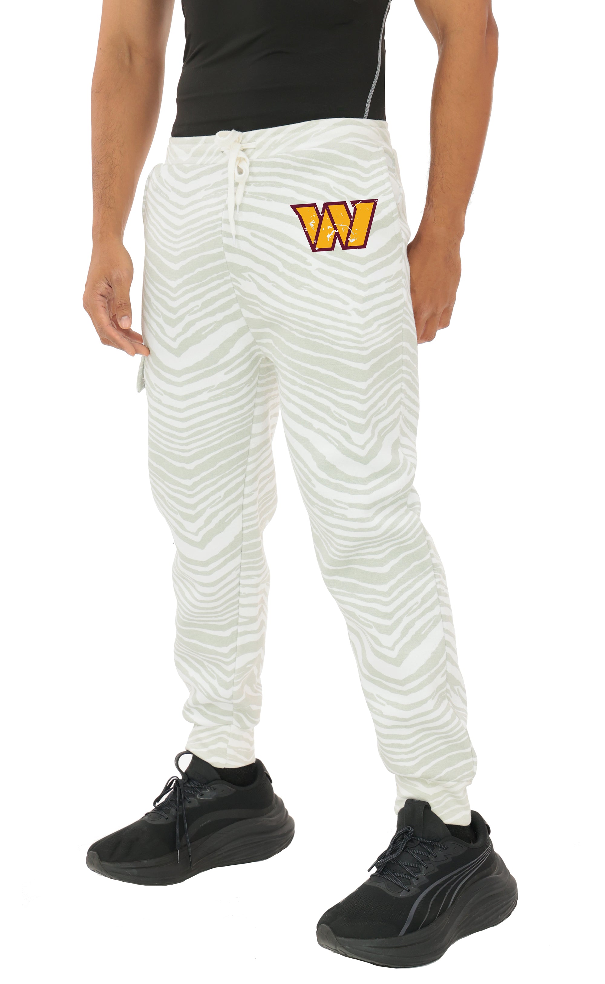Zubaz NFL  UNISEX 90s Team Cargo Joggers - Zebra 2 Color, WASHINGTON COMMANDERS