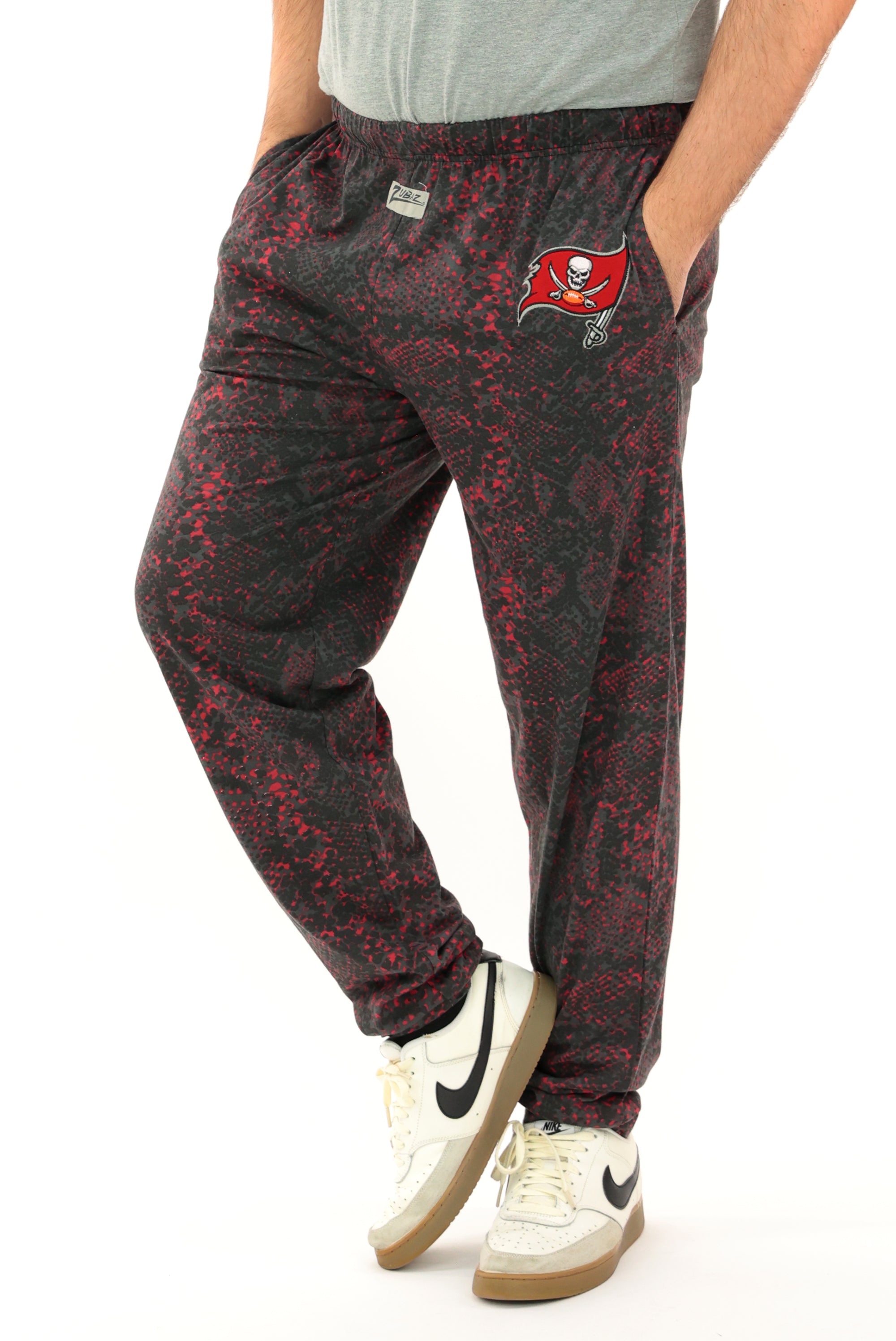 Zubaz NFL Adult Unisex for Men and Women Z88 Embroidered Post Pattern Pants, Tampa Bay Buccaneers