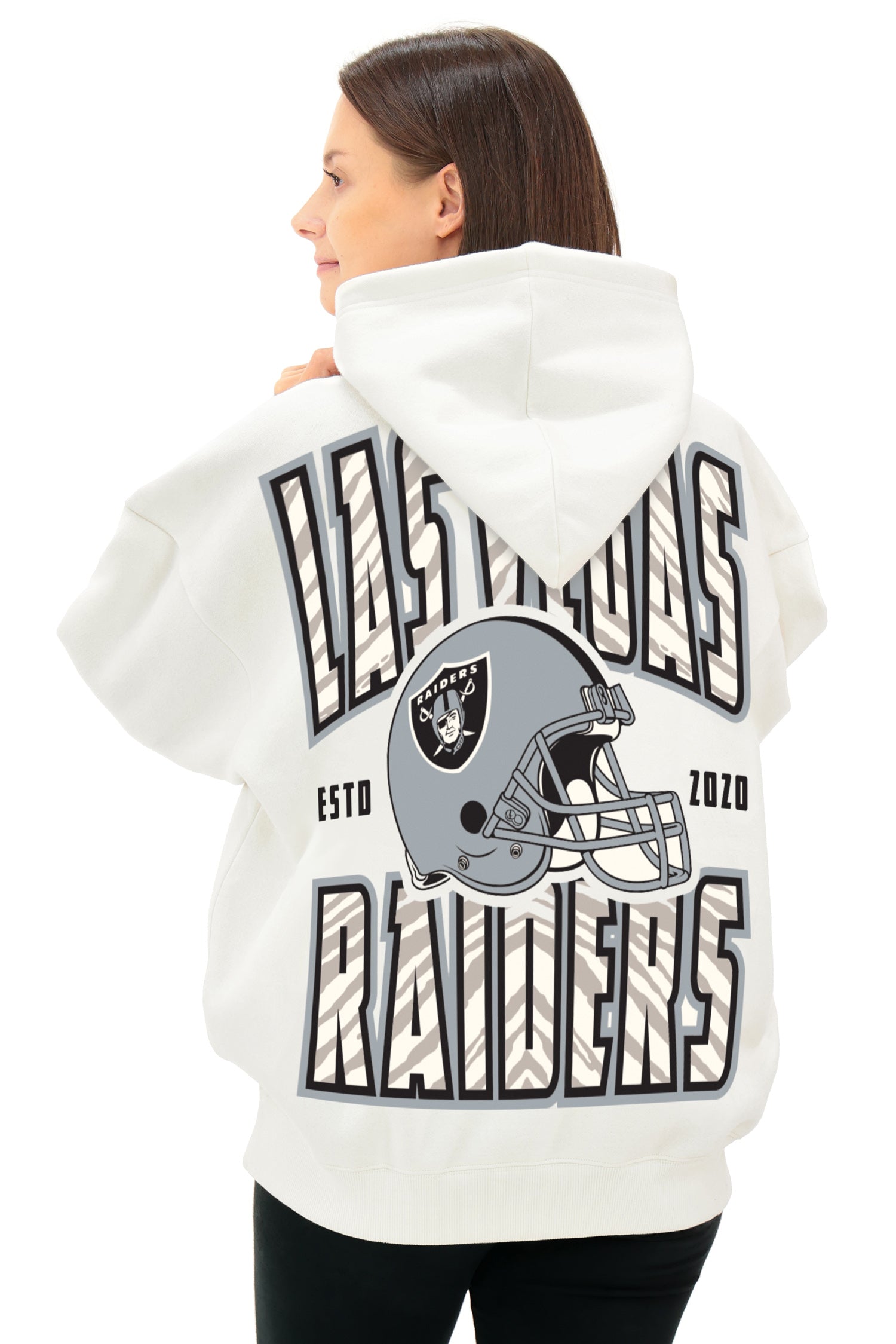 Zubaz NFL  UNISEX 90s Helmet Drop Shoulder Hoodies-Off White, LAS VEGAS RAIDERS