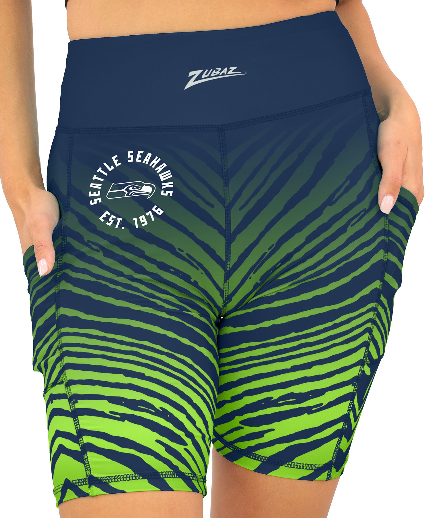Zubaz NFL Women's Fade Biker Shorts, Seattle Seahawks