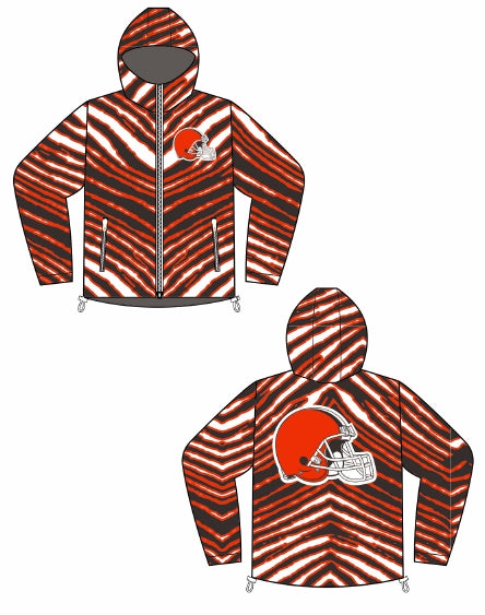 Zubaz NFL Adult Unisex Zebra Team Color Bleacher Blazer Snow Jacket, Cleveland Browns