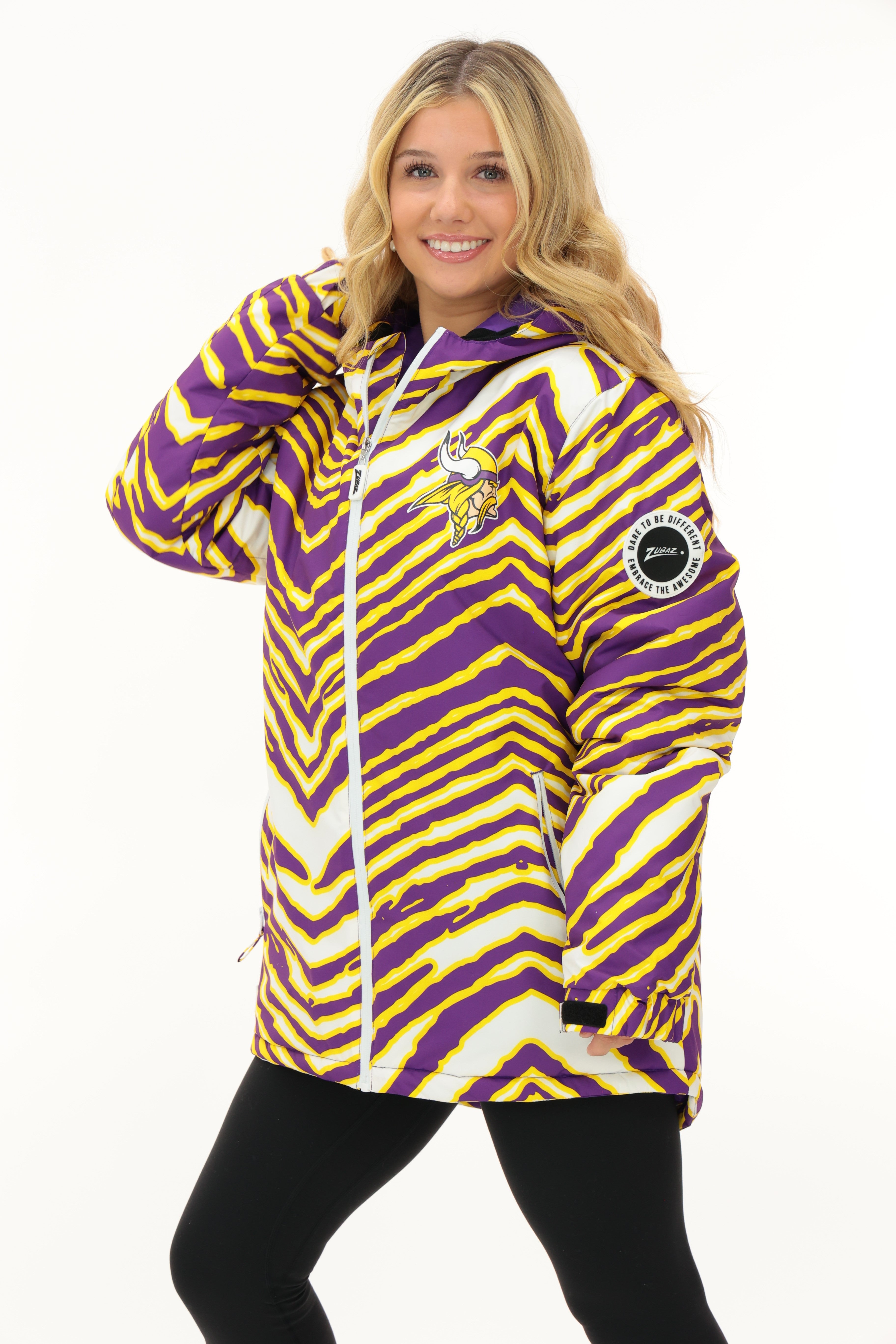 Zubaz NFL Minnesota Vikings Adult Unisex Team Color Zebra Bleacher Bla