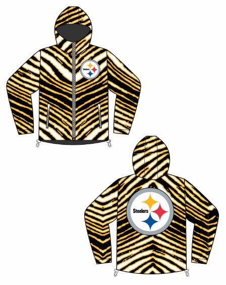 Zubaz NFL Adult Unisex Zebra Team Color Bleacher Blazer Snow Jacket, Pittsburgh Steelers