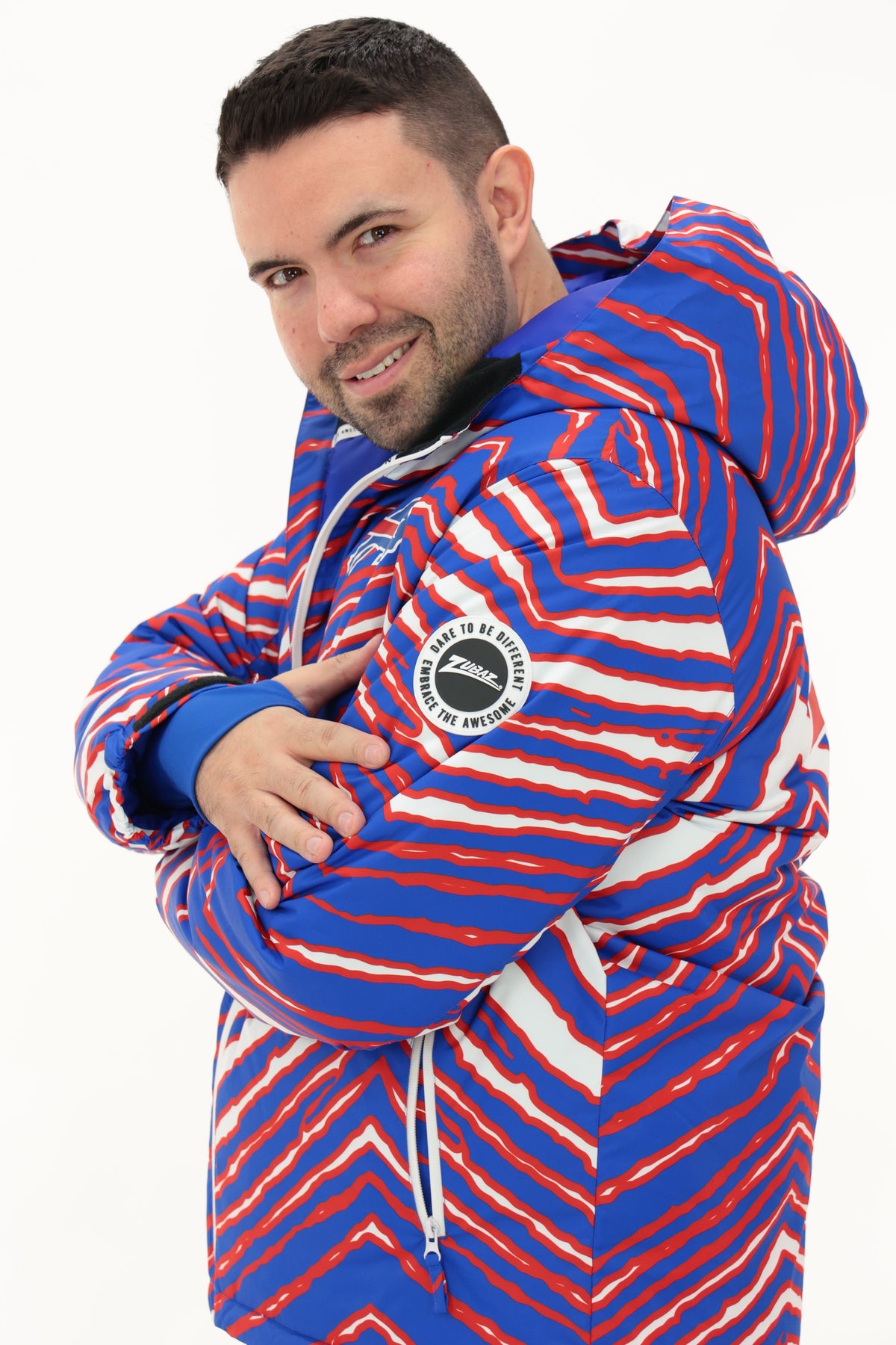 Zubaz NFL Adult Unisex Zebra Team Color Bleacher Blazer Snow Jacket, Cleveland Browns