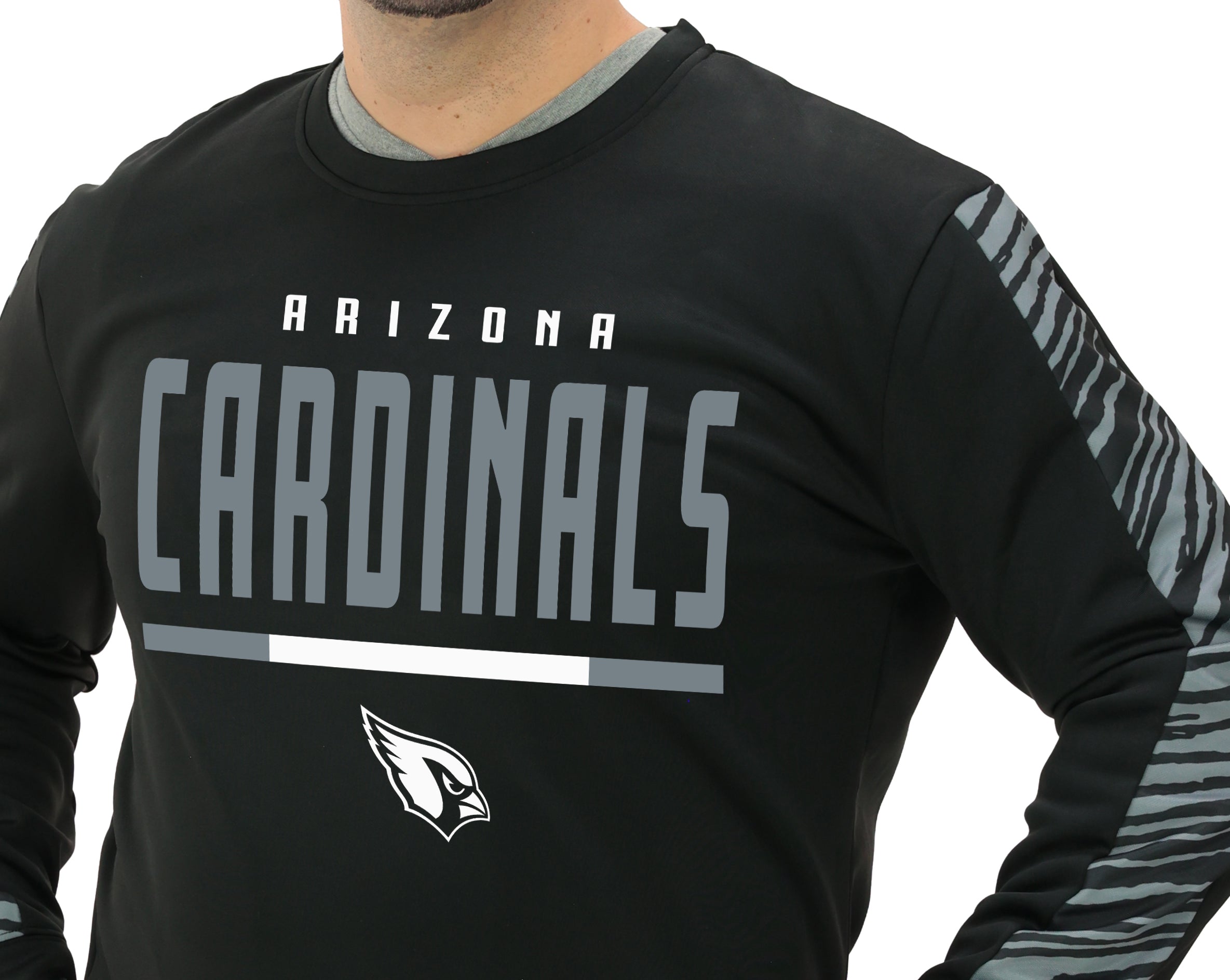 Zubaz NFL   Men's Linebacker 2 Color Zebra Long Sleeve Panel Crewneck Sweatshirt, ARIZONA CARDINALS