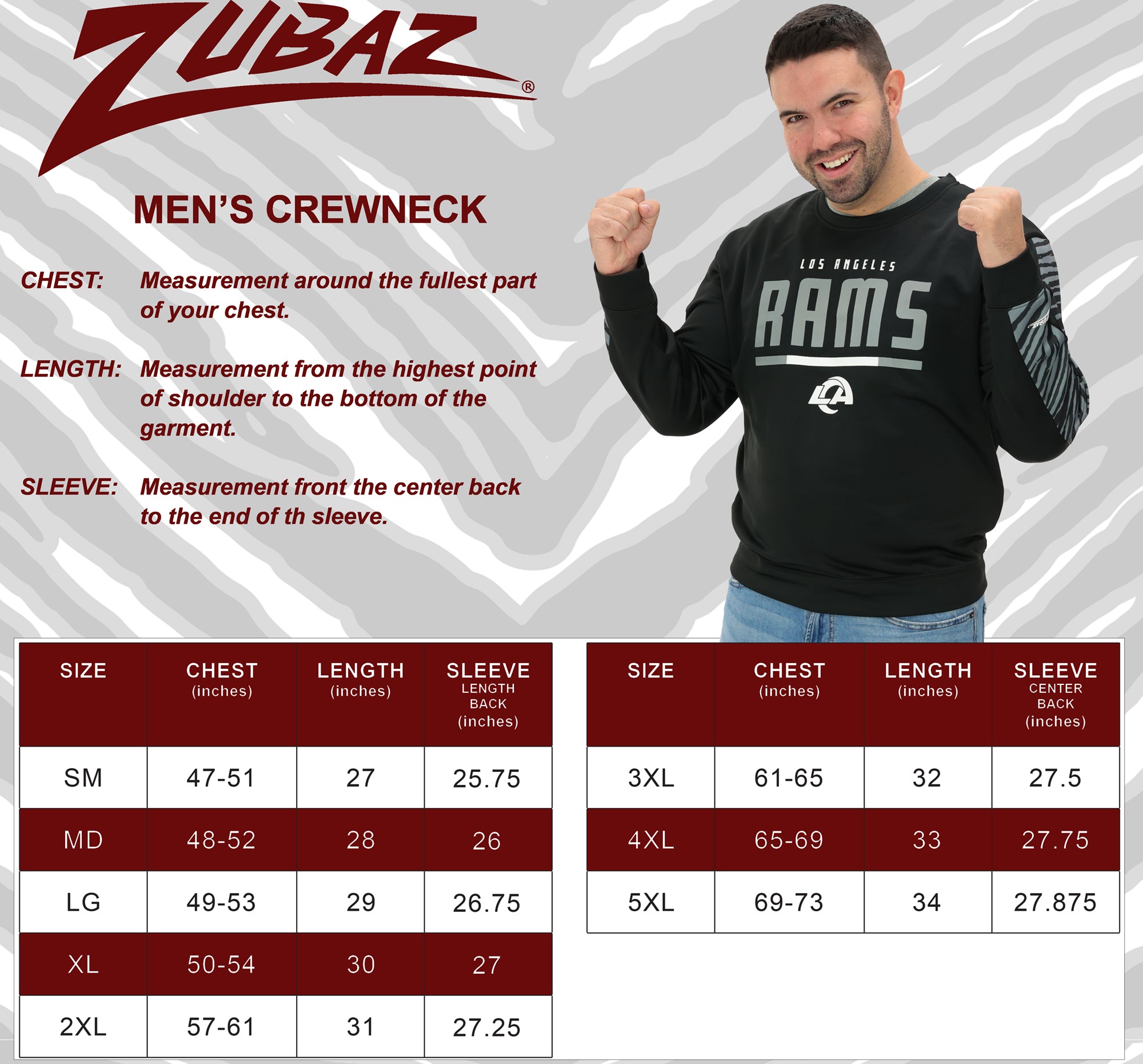 Zubaz NFL   Men's Linebacker 2 Color Zebra Long Sleeve Panel Crewneck Sweatshirt, BUFFALO BILLS