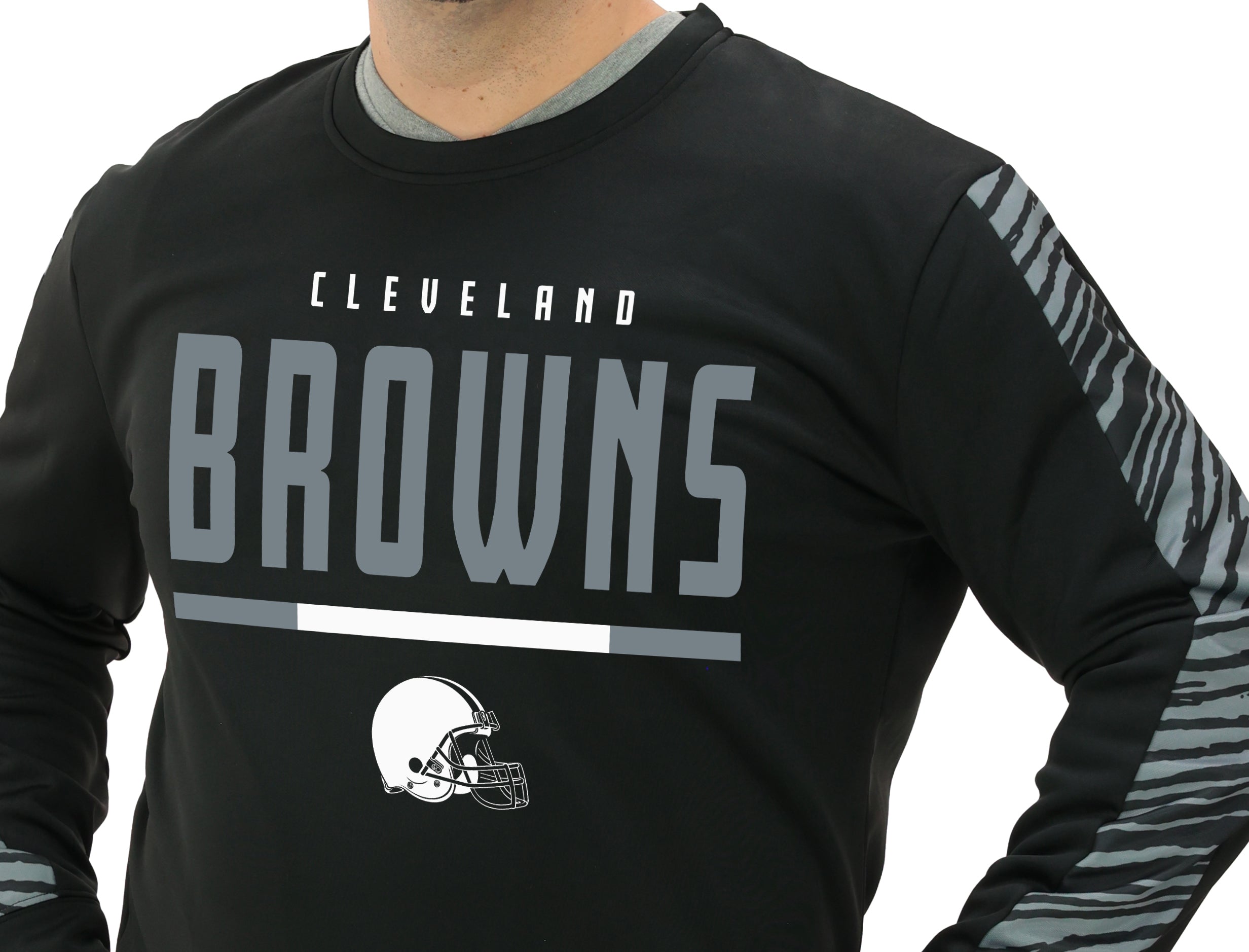 Zubaz NFL   Men's Linebacker 2 Color Zebra Long Sleeve Panel Crewneck Sweatshirt, CLEVELAND BROWNS