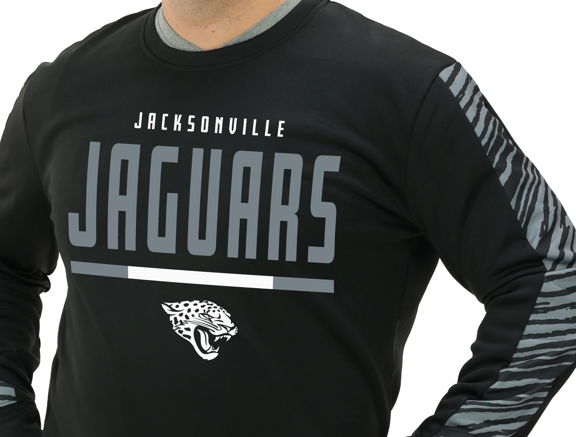 Zubaz NFL   Men's Linebacker 2 Color Zebra Long Sleeve Panel Crewneck Sweatshirt, JACKSONVILLE JAGUARS