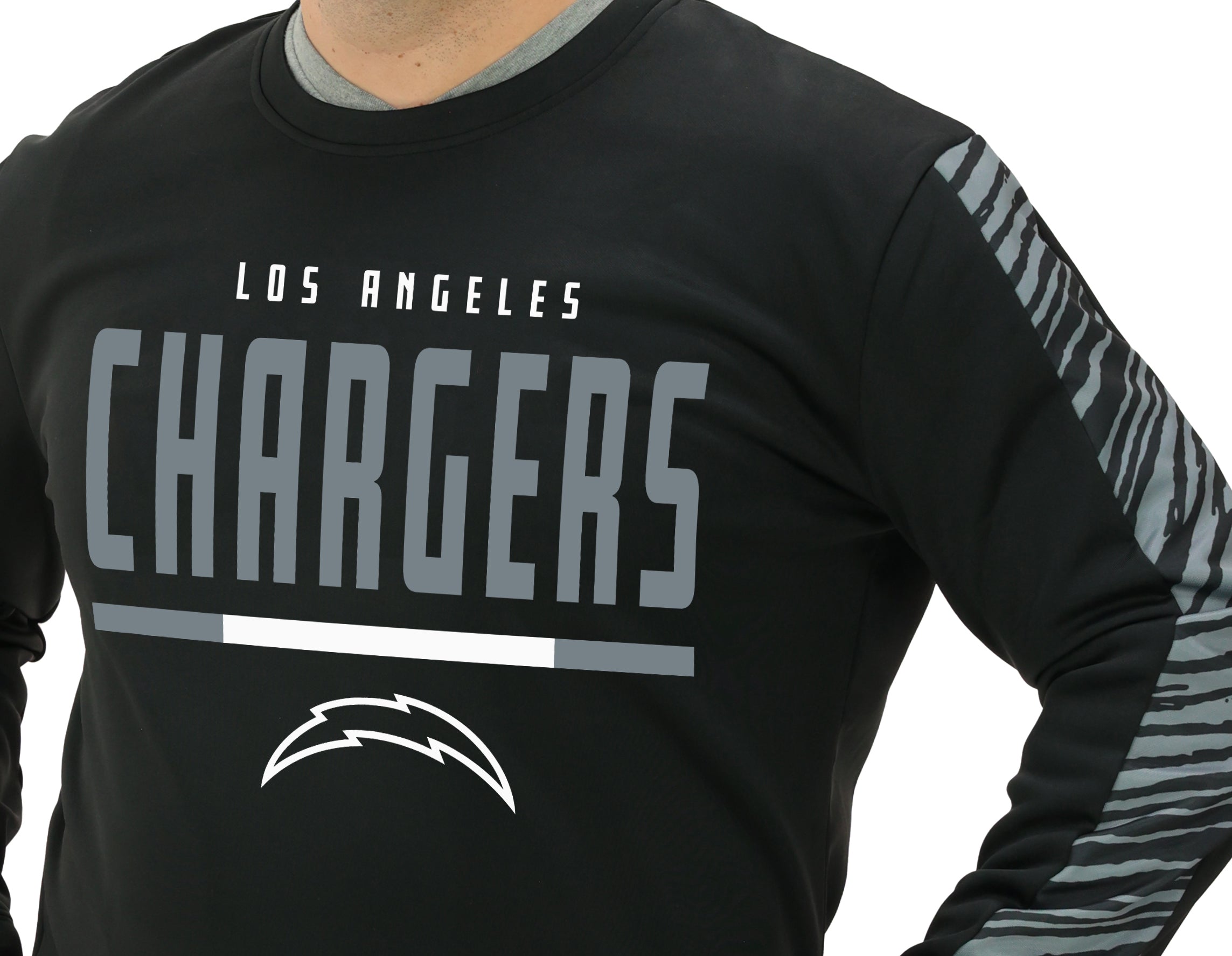 Zubaz NFL   Men's Linebacker 2 Color Zebra Long Sleeve Panel Crewneck Sweatshirt, LOS ANGELES CHARGERS