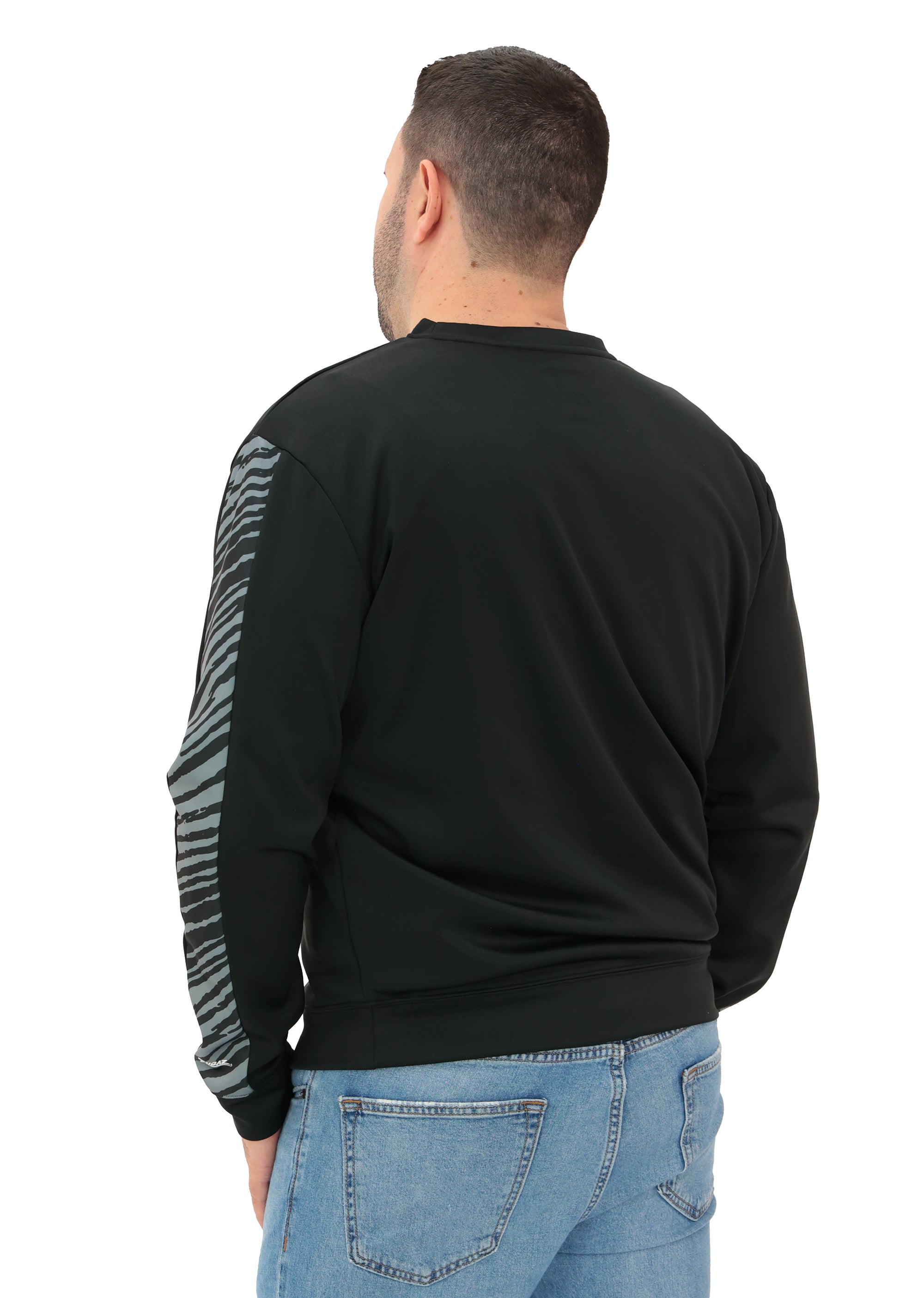 Zubaz NFL   Men's Linebacker 2 Color Zebra Long Sleeve Panel Crewneck Sweatshirt, LAS VEGAS RAIDERS