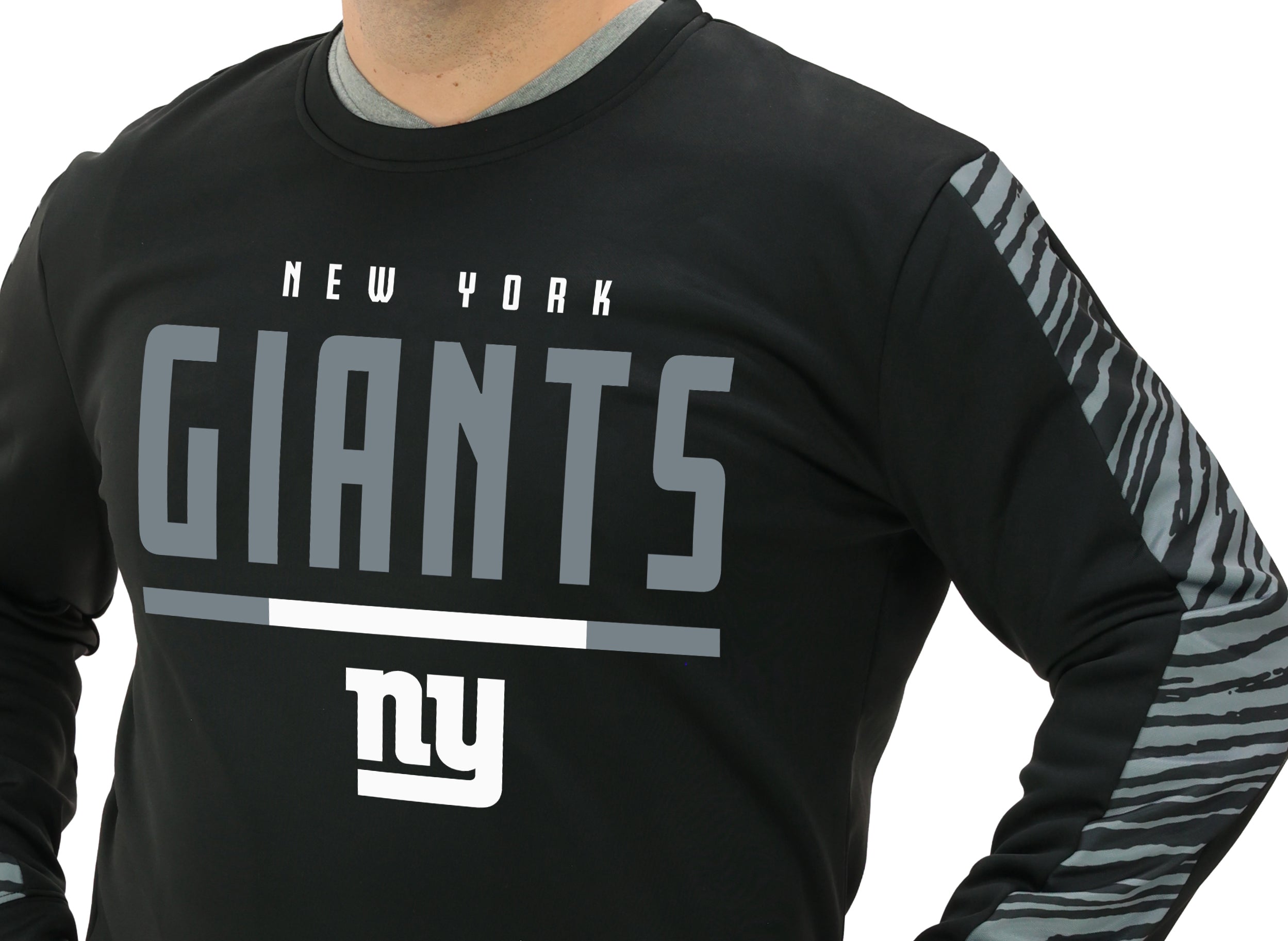 Zubaz NFL   Men's Linebacker 2 Color Zebra Long Sleeve Panel Crewneck Sweatshirt, NEW YORK GIANTS
