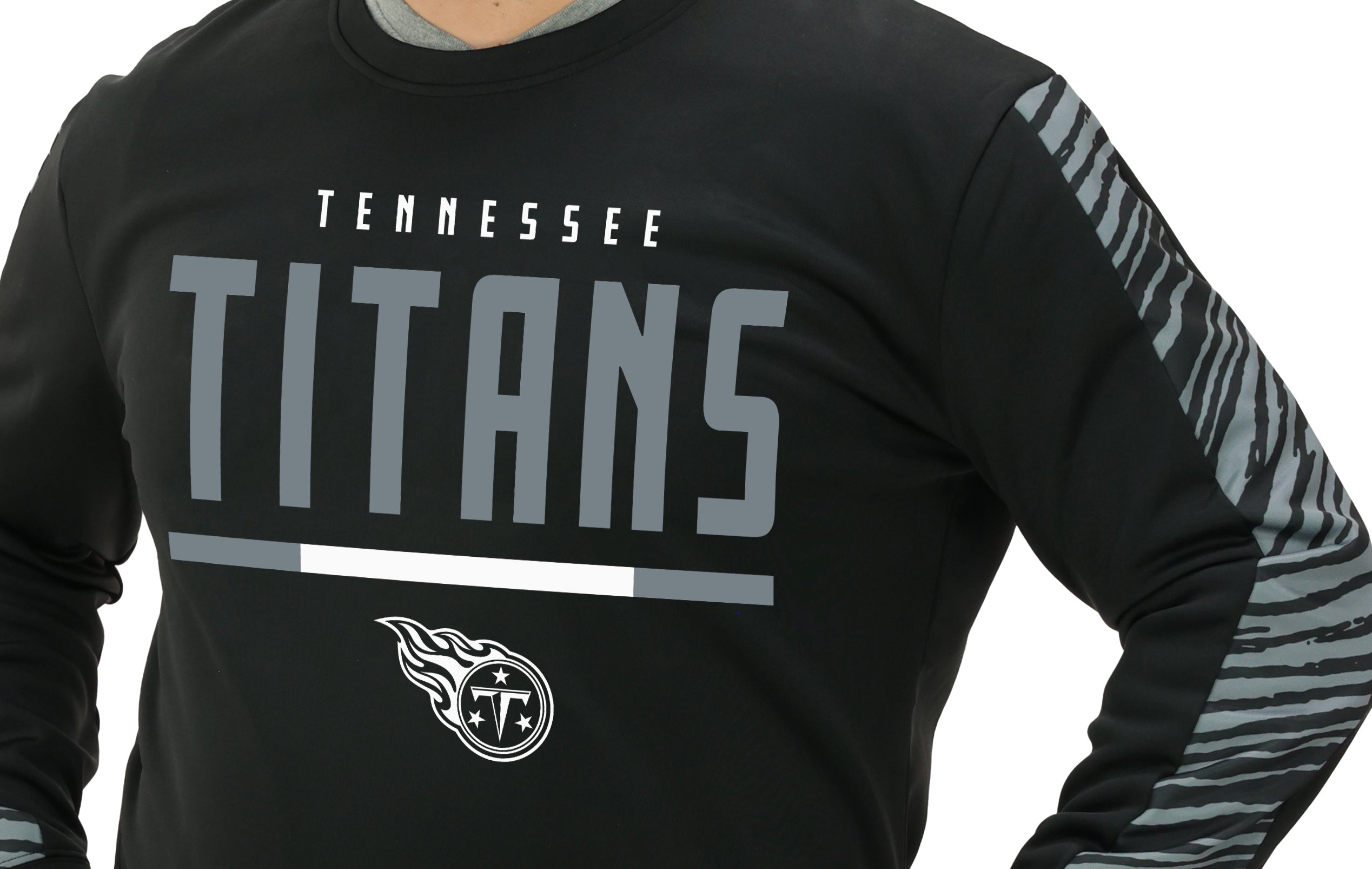 Zubaz NFL   Men's Linebacker 2 Color Zebra Long Sleeve Panel Crewneck Sweatshirt, TENNESSEE TITANS