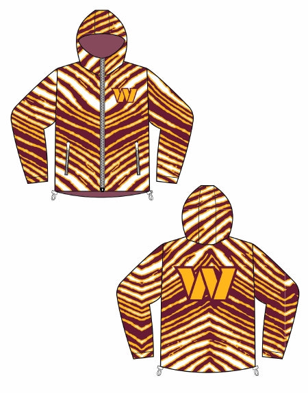 Zubaz NFL Adult Unisex Zebra Team Color Bleacher Blazer Snow Jacket, Washington Commanders
