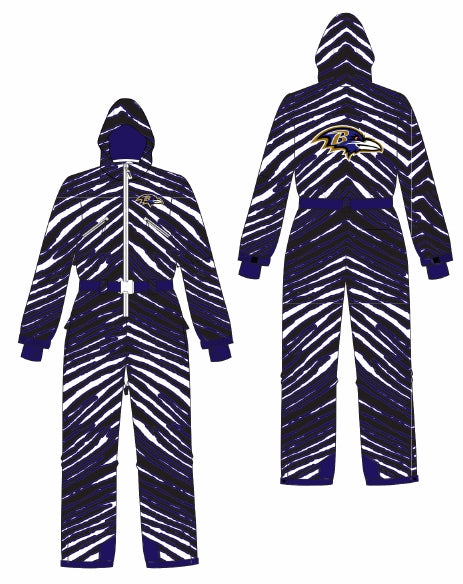 Zubaz NFL Adult Unisex Zebra Team Color Tundra Tux Snowsuit, Baltimore Ravens