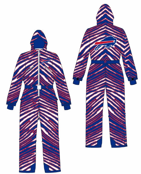 Zubaz NFL Adult Unisex Zebra Team Color Tundra Tux Snowsuit, Buffalo Bills