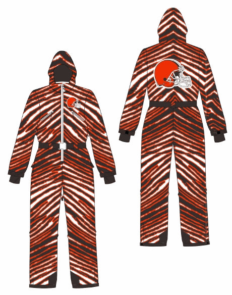 Zubaz NFL Adult Unisex Zebra Team Color Tundra Tux Snowsuit, Cleveland Browns