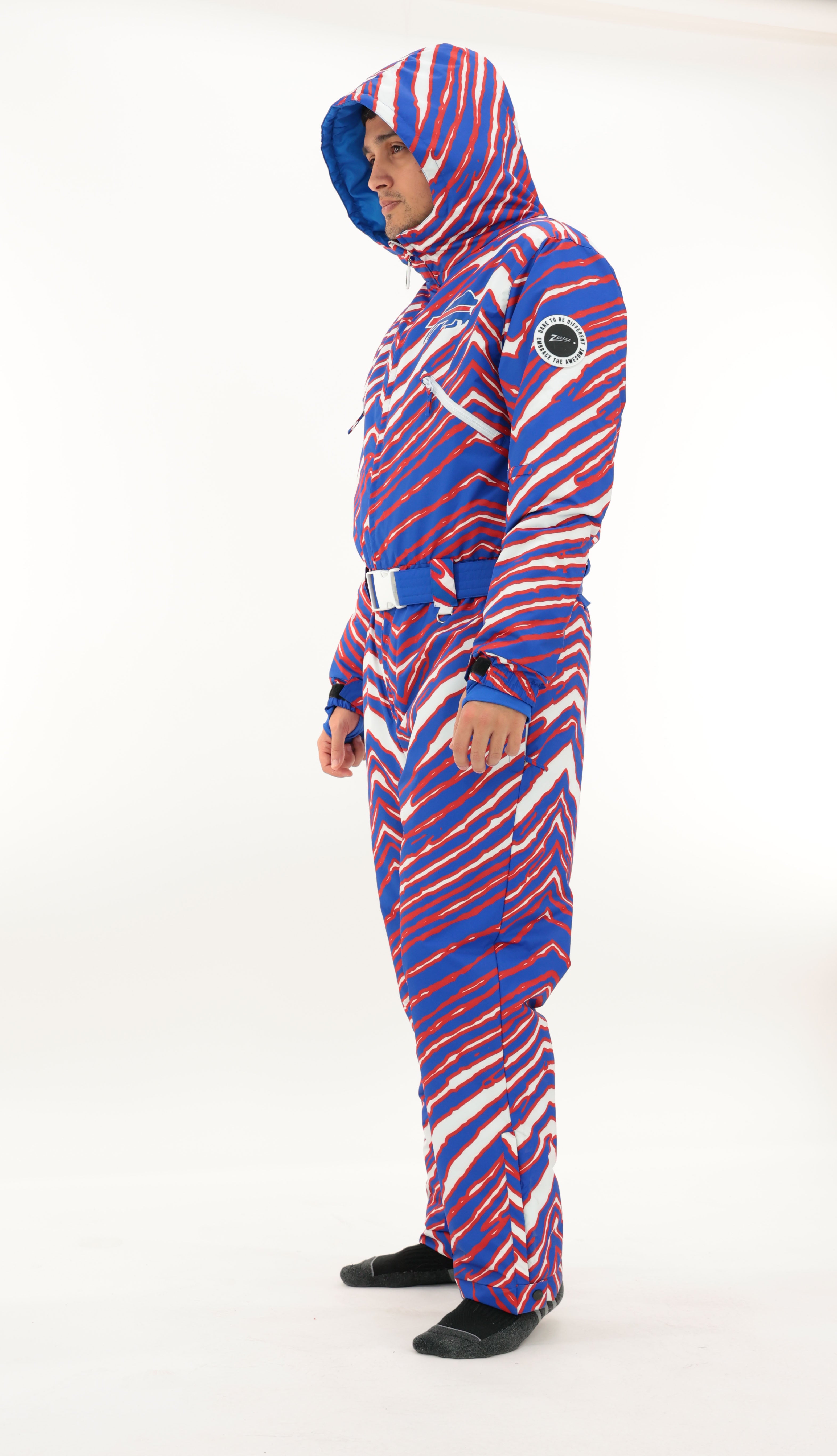 Zubaz NFL Adult Unisex Zebra Team Color Tundra Tux Snowsuit, Chicago B