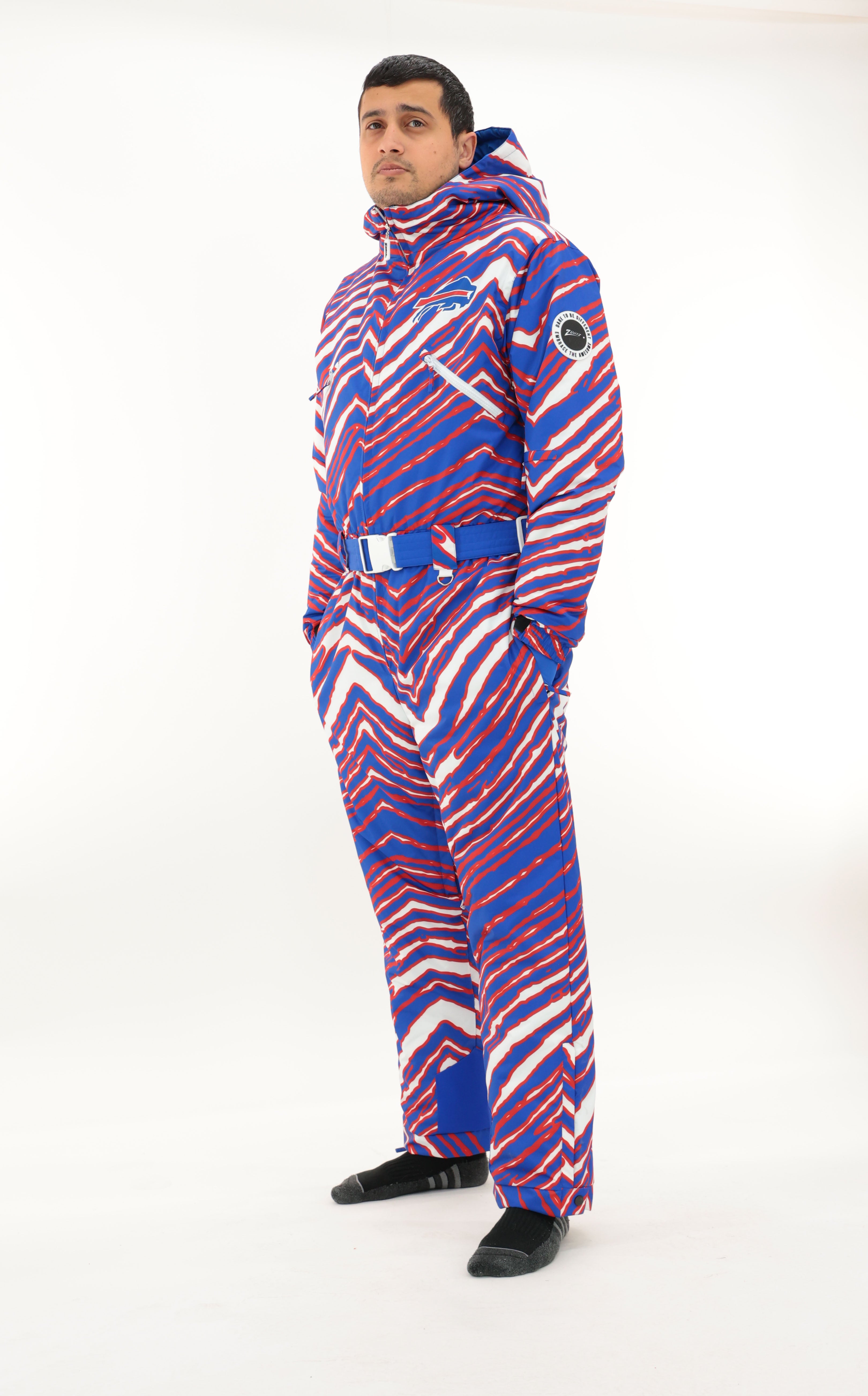 Zubaz NFL Adult Unisex Zebra Team Color Tundra Tux Snowsuit, Chicago B
