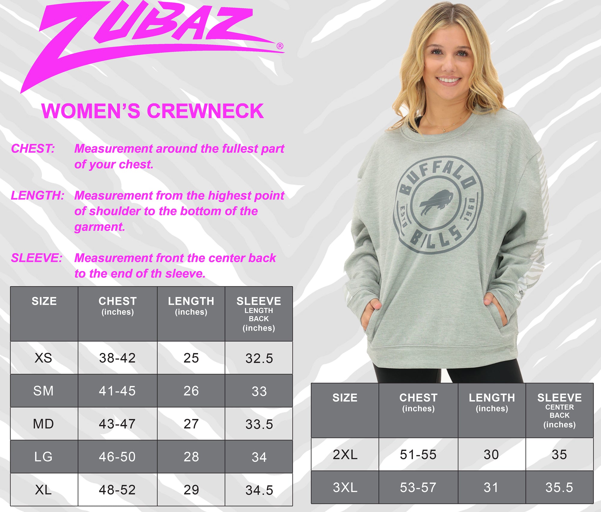 Zubaz NFL   Women's Offense 2 Color Tonal Zebra Arm Panels Crewneck with Pockets, ATLANTA FALCONS