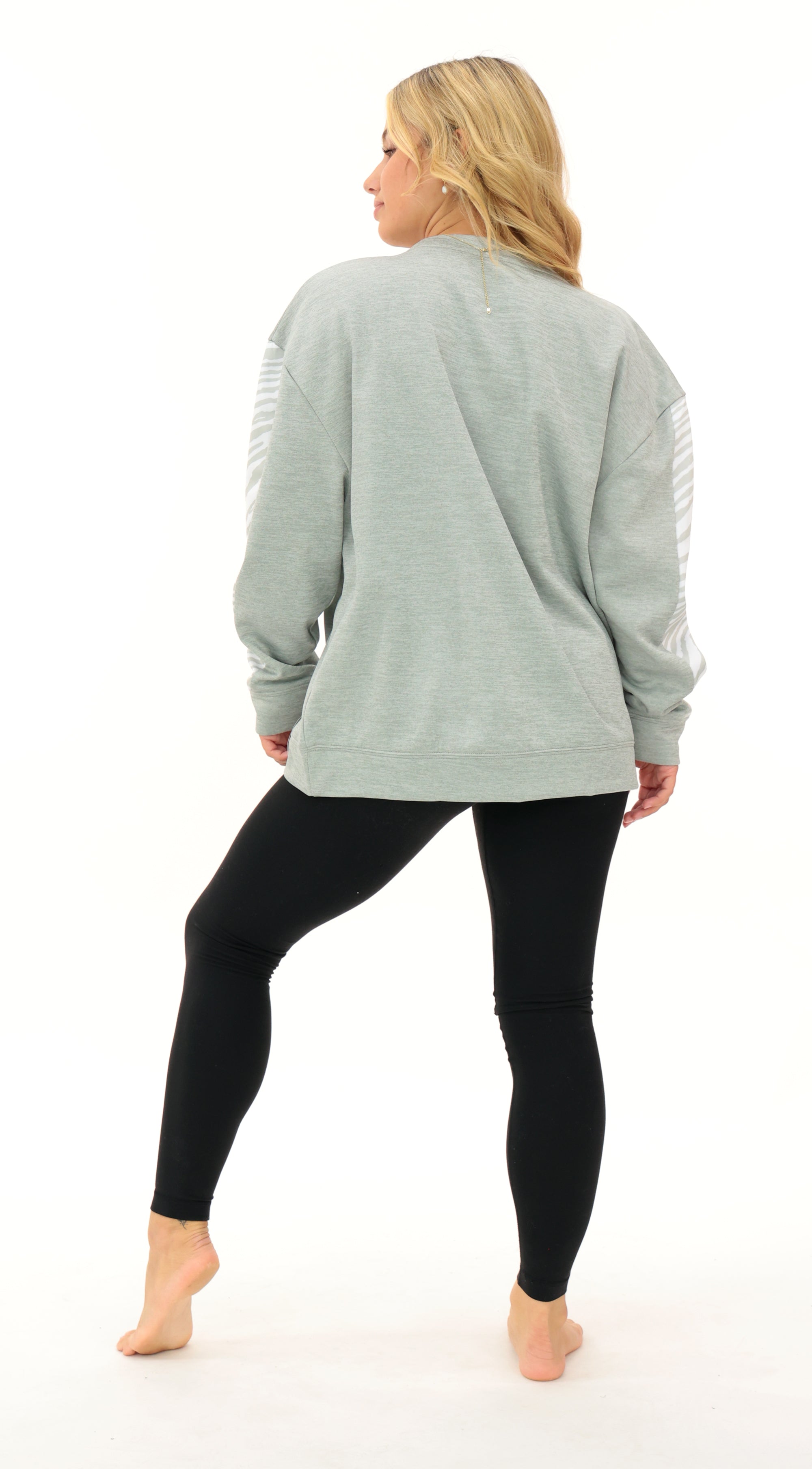 Zubaz NFL   Women's Offense 2 Color Tonal Zebra Arm Panels Crewneck with Pockets, ATLANTA FALCONS