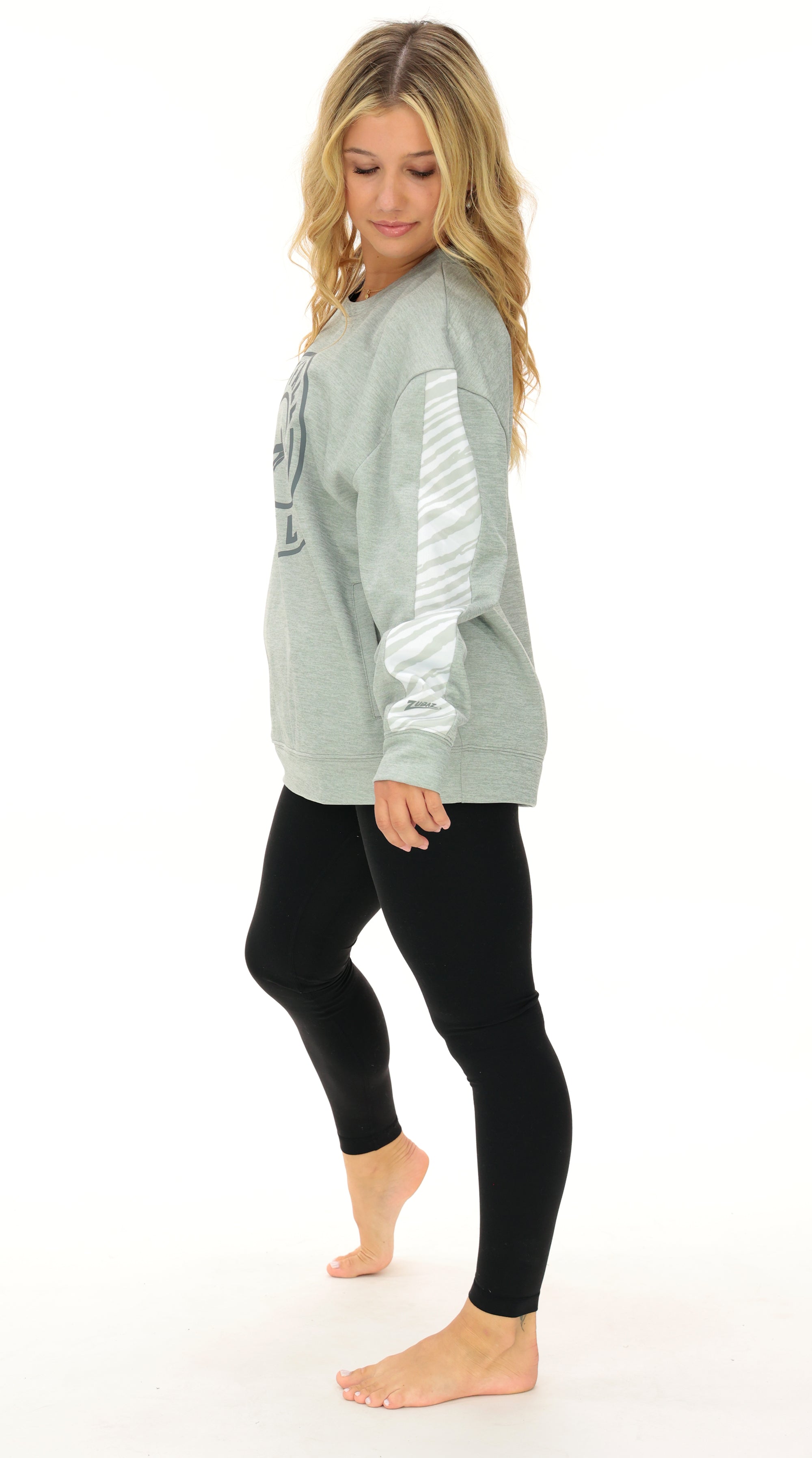 Zubaz NFL   Women's Offense 2 Color Tonal Zebra Arm Panels Crewneck with Pockets, ATLANTA FALCONS