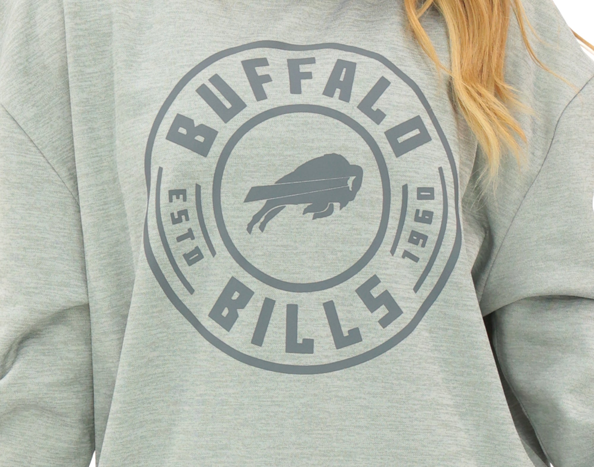 Zubaz NFL   Women's Offense 2 Color Tonal Zebra Arm Panels Crewneck with Pockets, BUFFALO BILLS