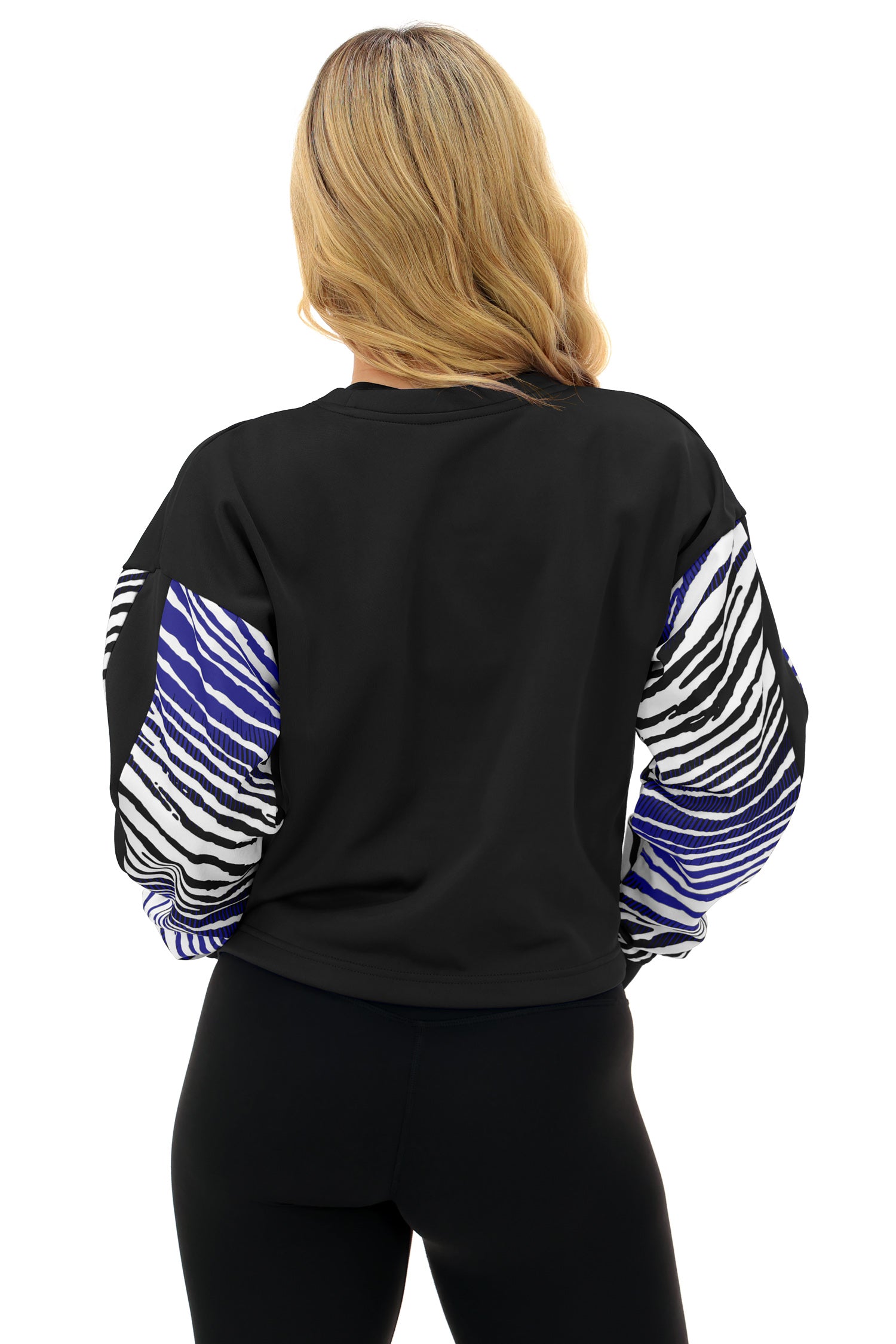 Zubaz NFL   Women's Classic Arch Crop Top with Zebra Ombre Sleeves, BALTIMORE RAVENS