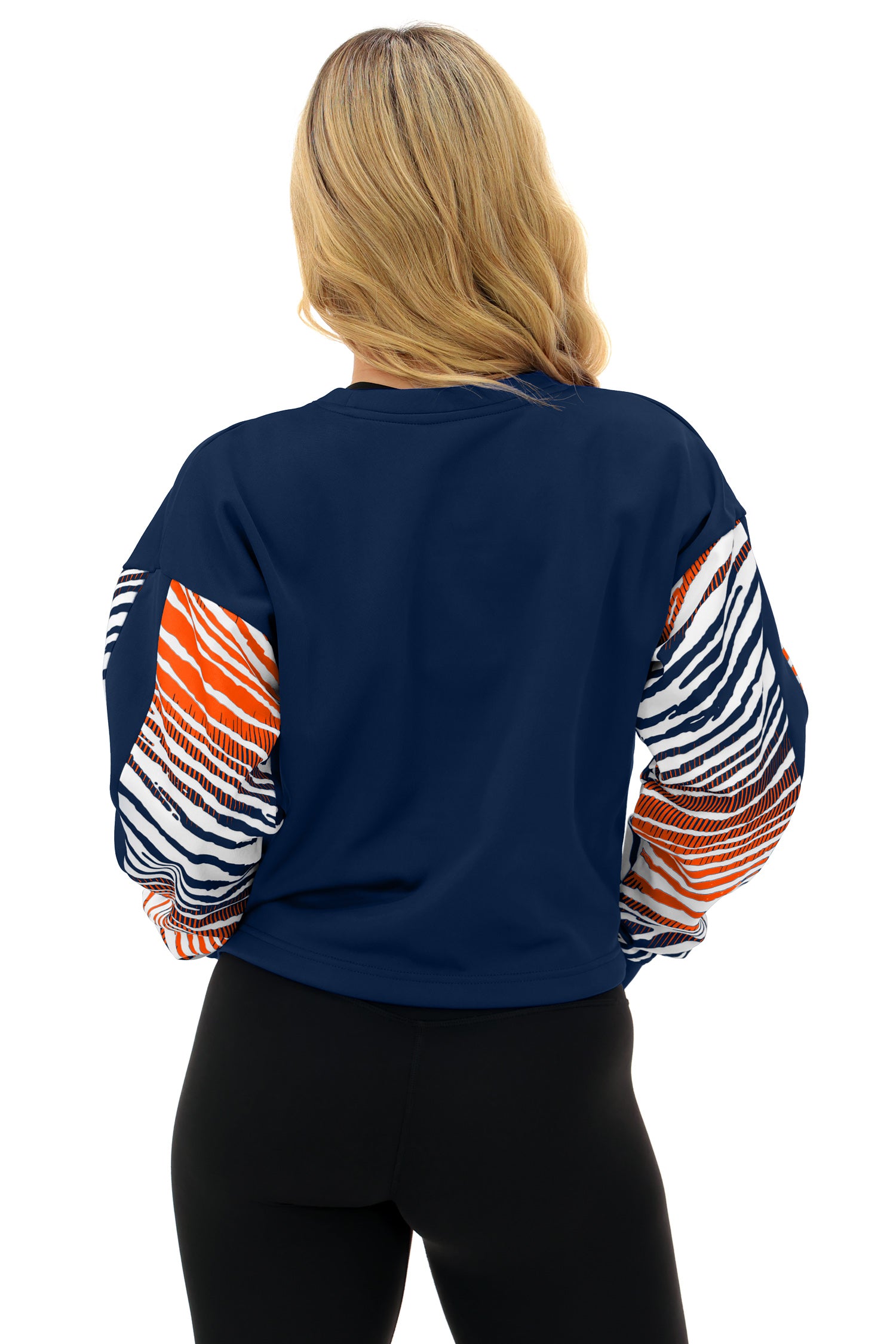 Zubaz NFL   Women's Classic Arch Crop Top with Zebra Ombre Sleeves, DENVER BRONCOS