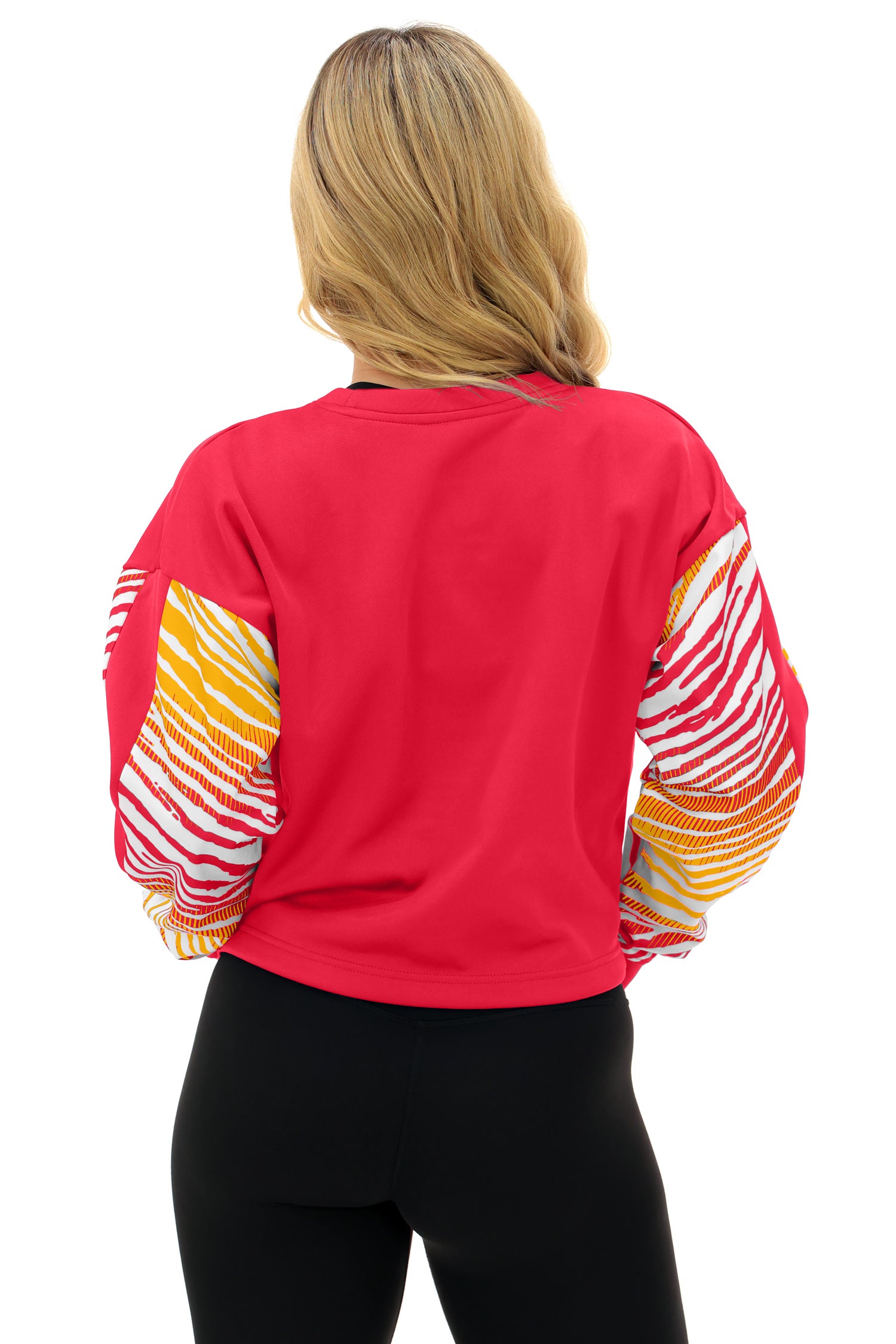 Zubaz NFL   Women's Classic Arch Crop Top with Zebra Ombre Sleeves, KANSAS CITY CHIEFS