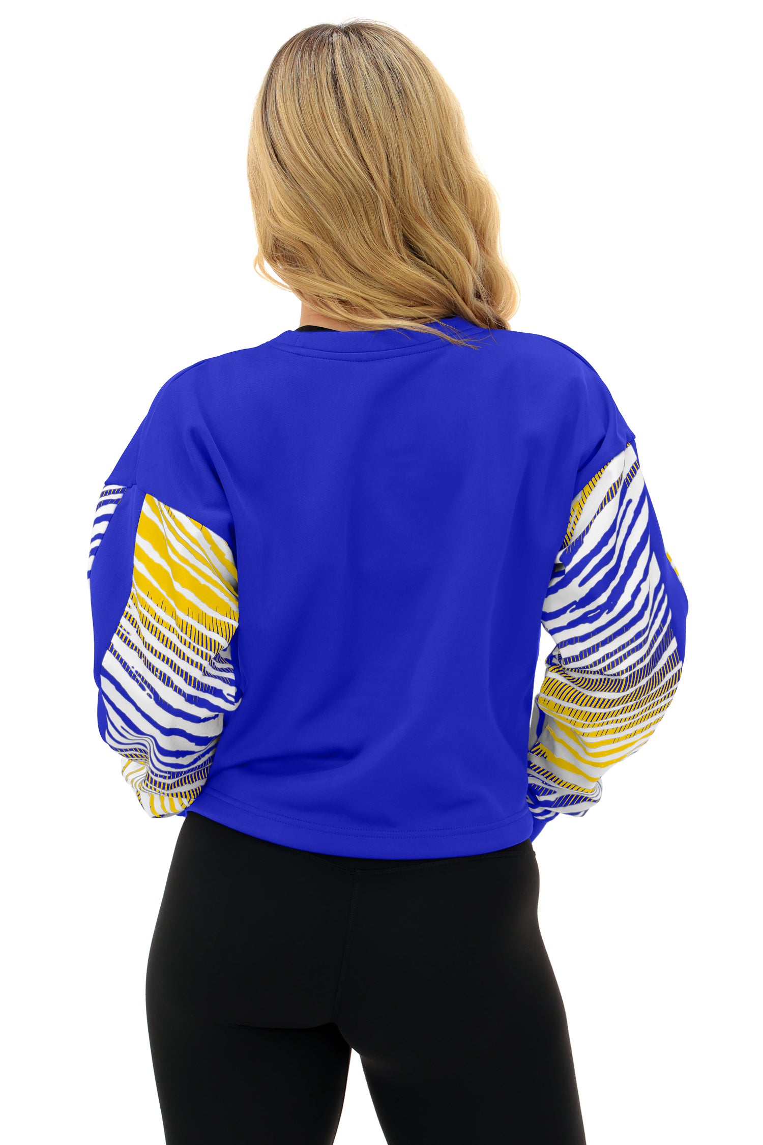 Zubaz NFL   Women's Classic Arch Crop Top with Zebra Ombre Sleeves, LOS ANGELES RAMS