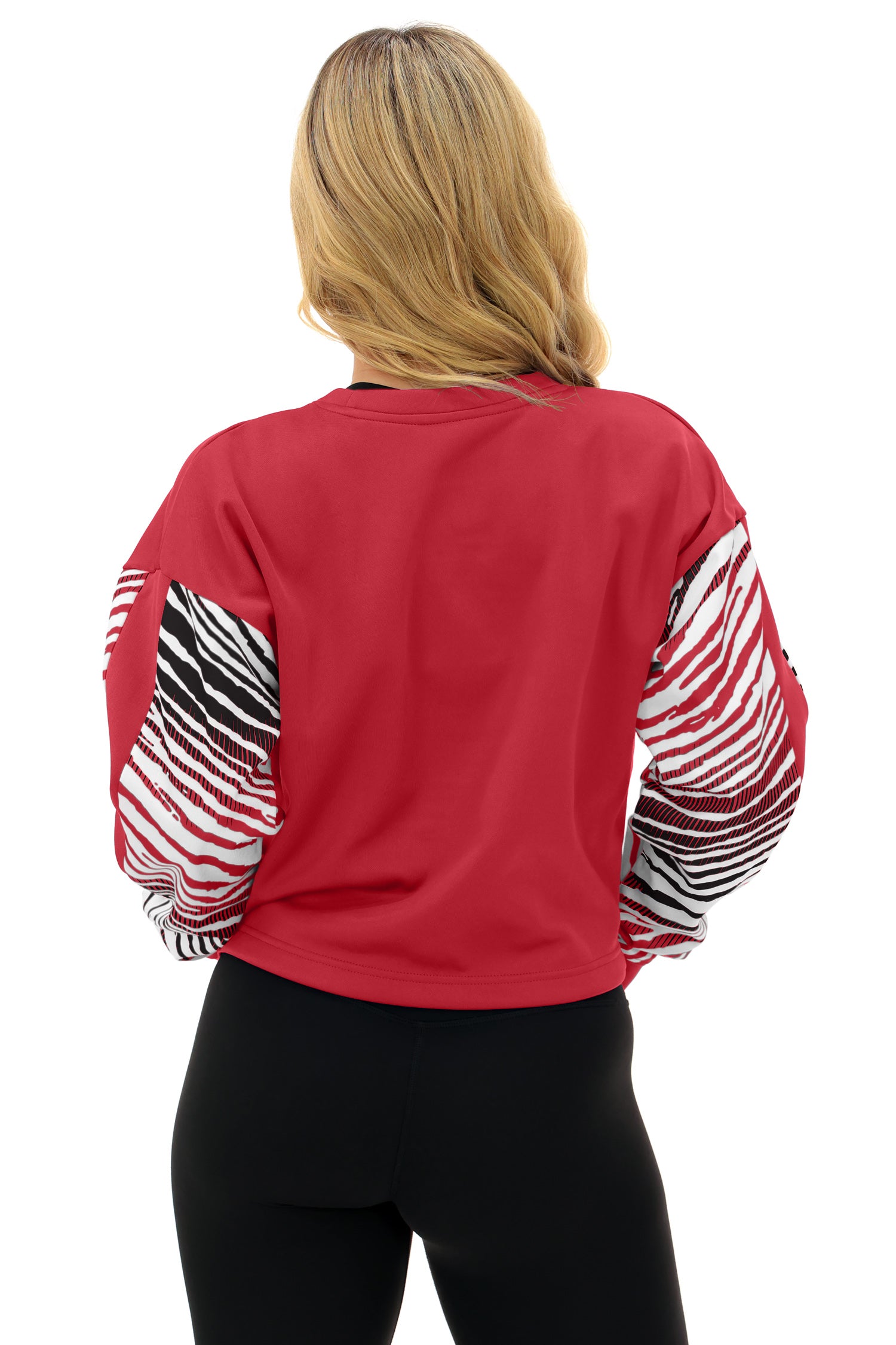 Zubaz NFL   Women's Classic Arch Crop Top with Zebra Ombre Sleeves, TAMPA BAY BUCCANEERS