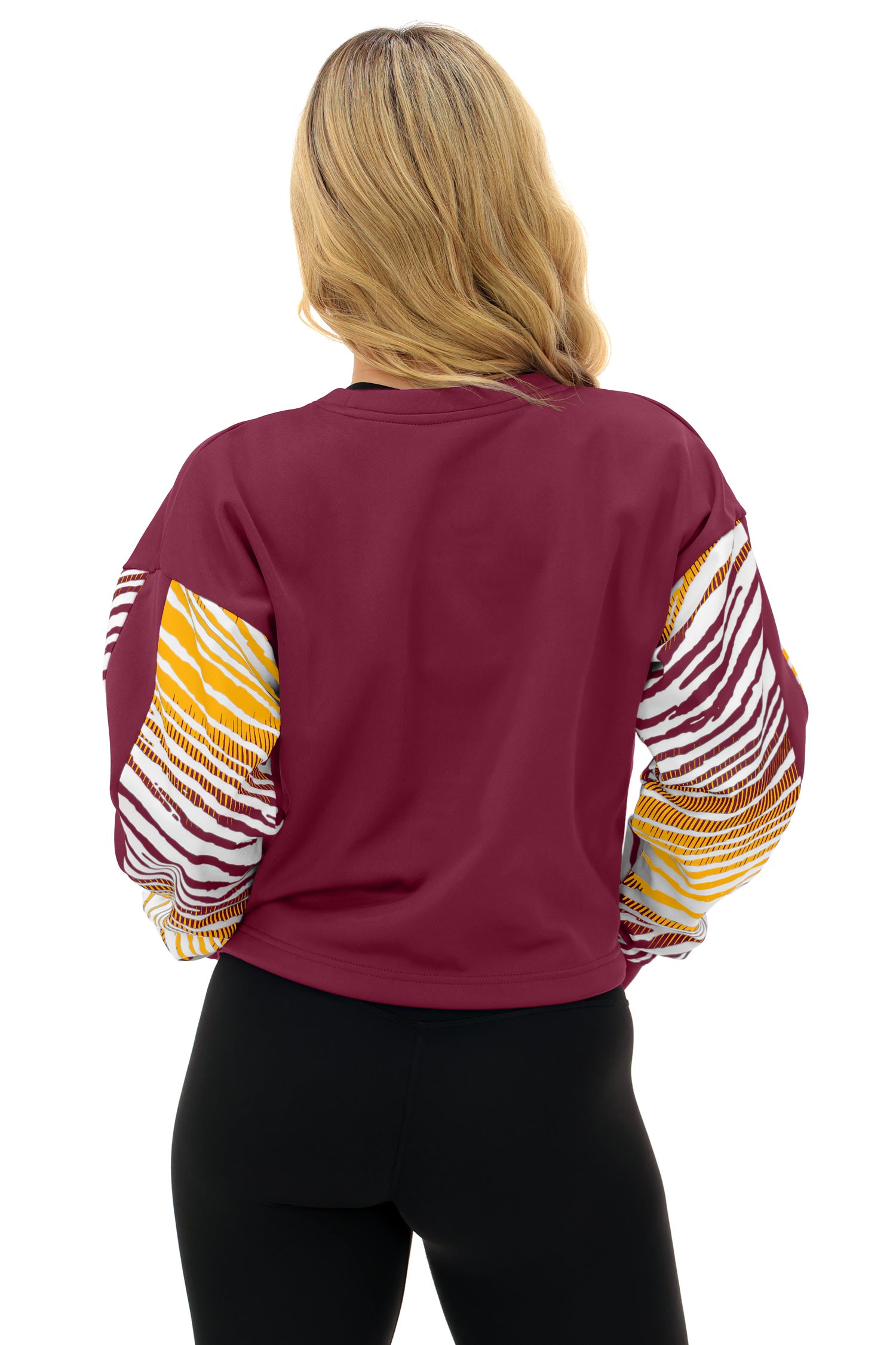 Zubaz NFL   Women's Classic Arch Crop Top with Zebra Ombre Sleeves, WASHINGTON COMMANDERS