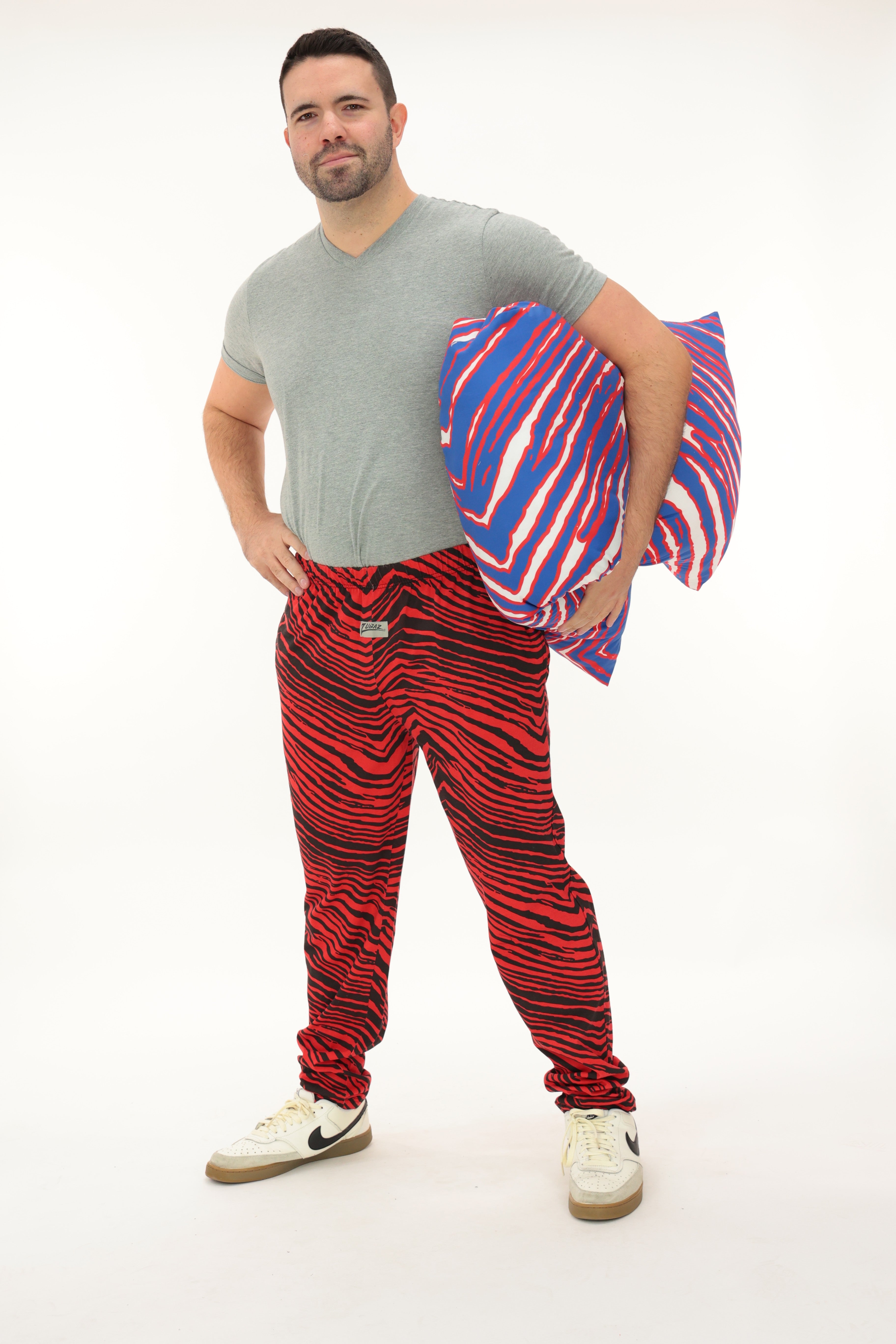 Zubaz Adult Unisex Z88 2 Color Zebra Pants, BLACK/RED