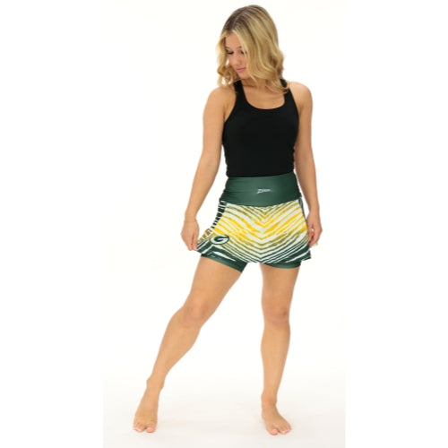 Zubaz NFL Women's Zebra Ombre Skort Team Primary Logo, Green Bay Packers