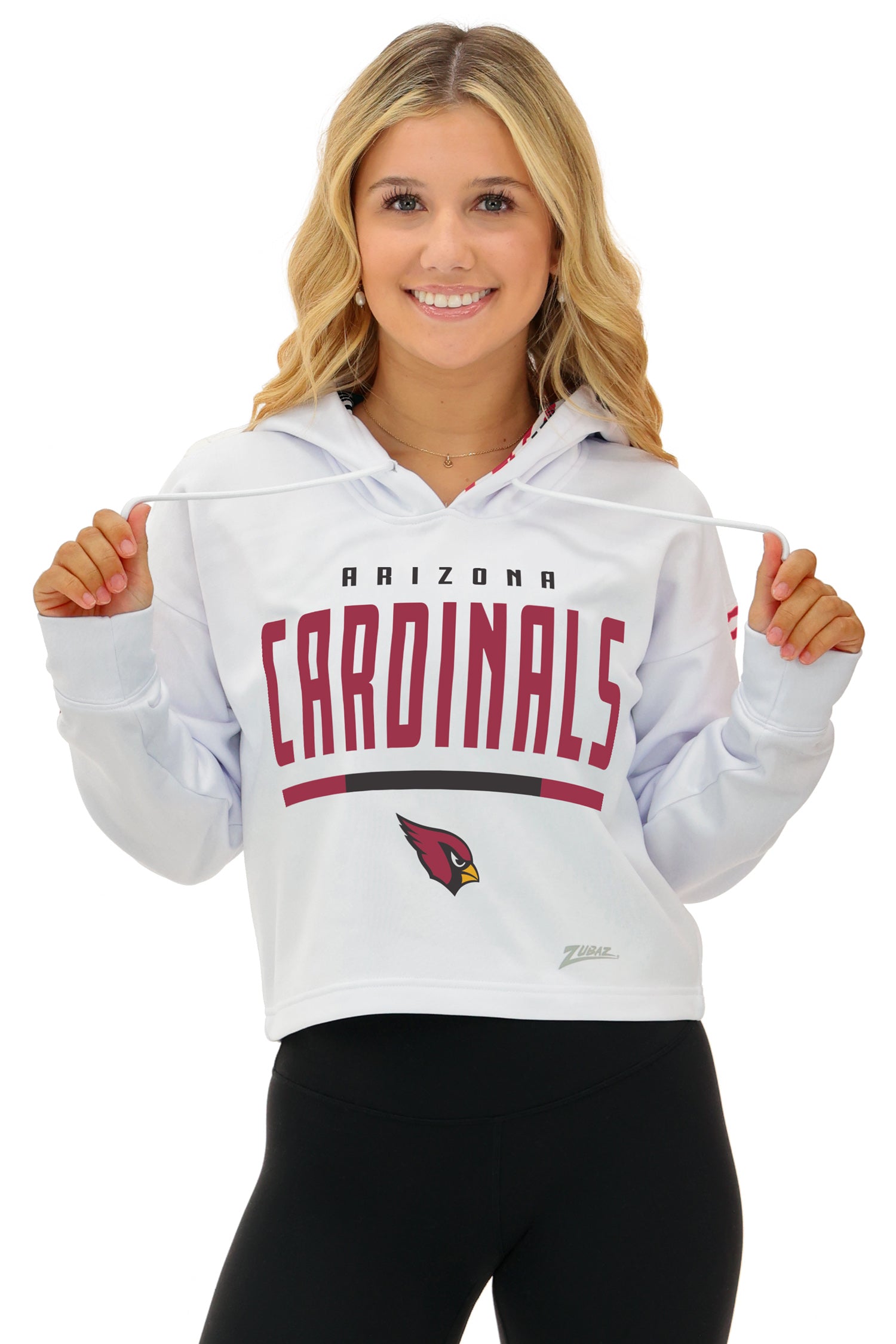Zubaz NFL  Women's Linebacker Zebra Ombre Crop Top Hoodie, ARIZONA CARDINALS