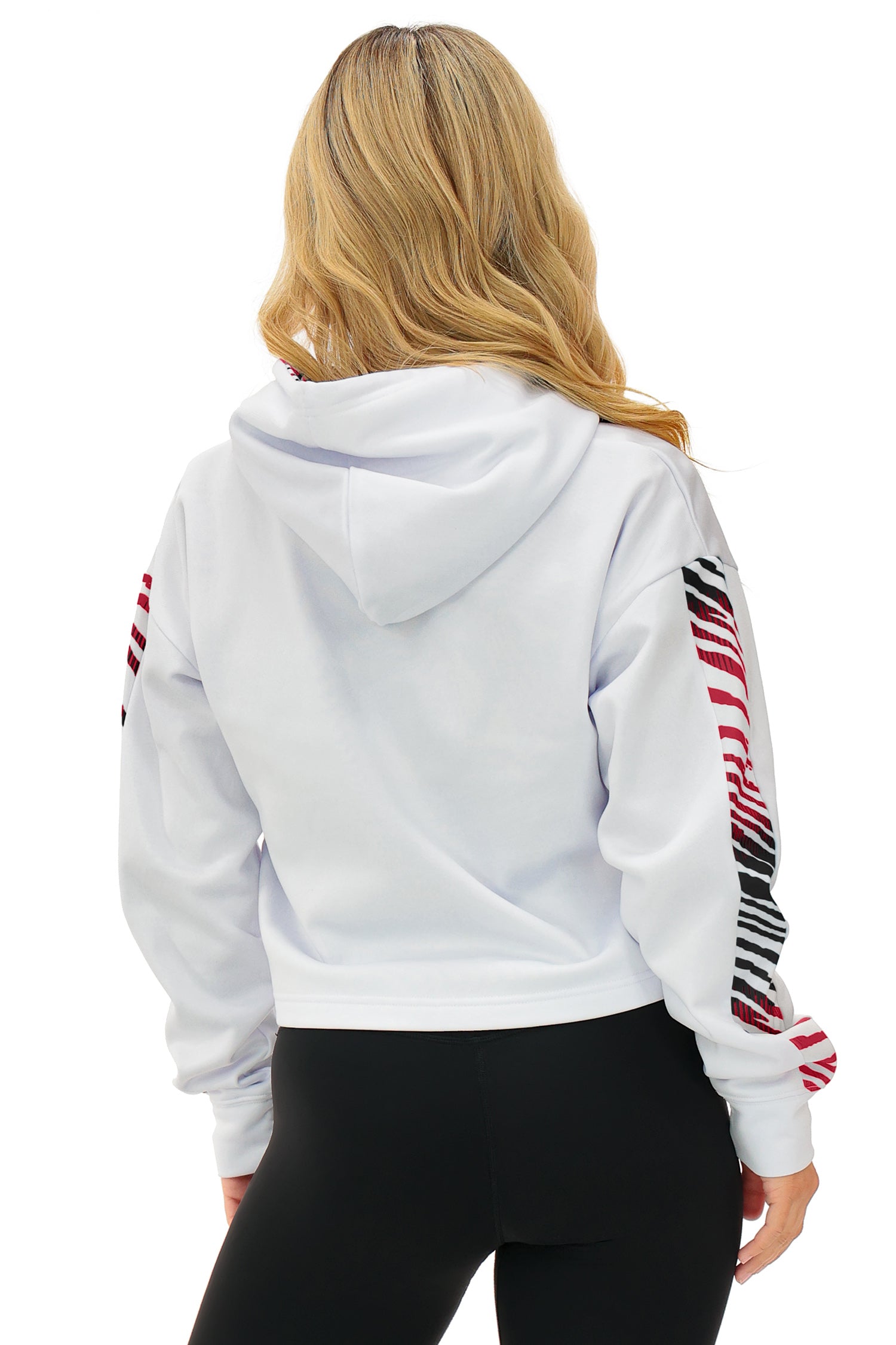 Zubaz NFL  Women's Linebacker Zebra Ombre Crop Top Hoodie, ATLANTA FALCONS