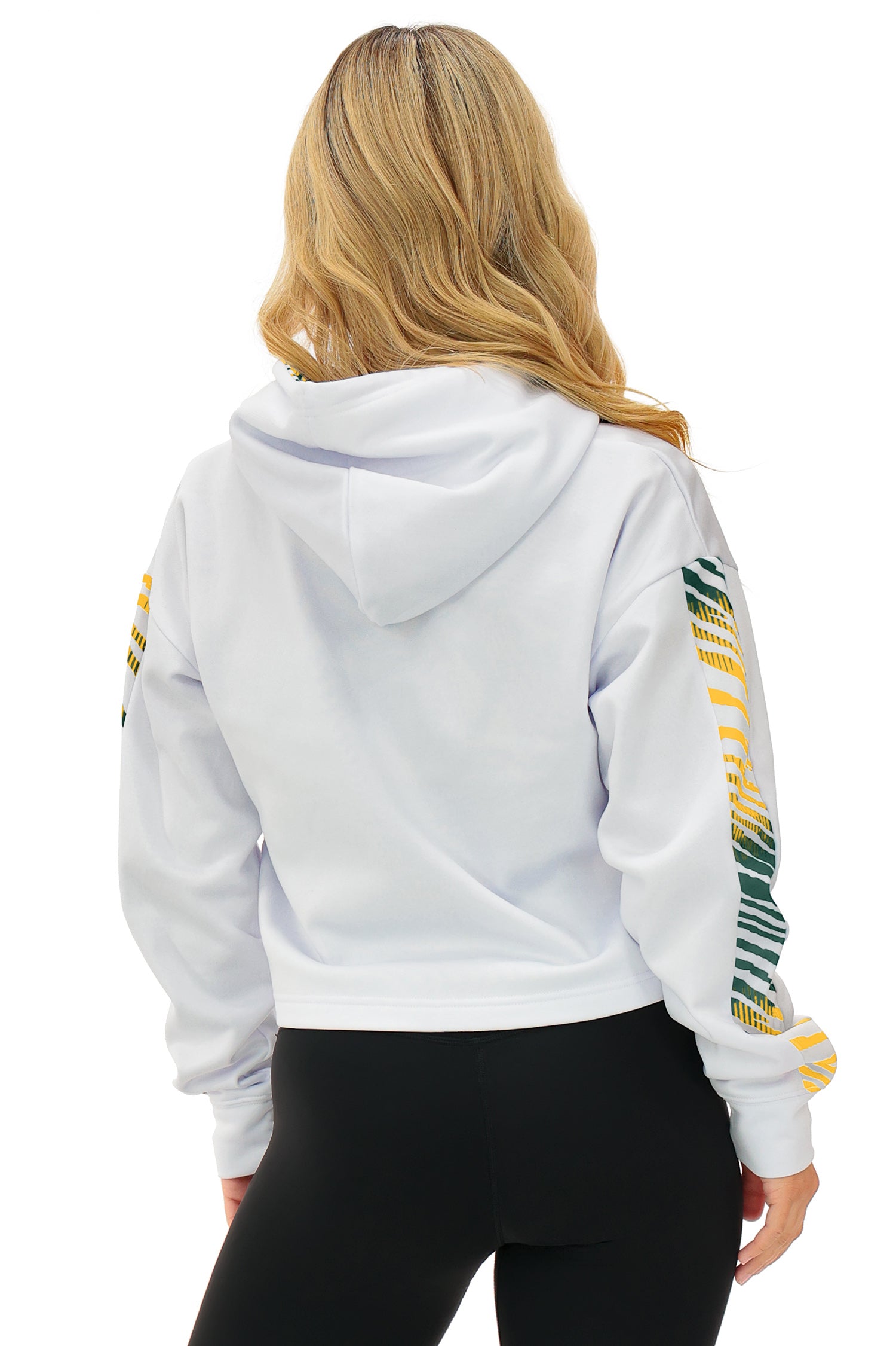 Zubaz NFL   Women's Linebacker Zebra Ombre Crop Top Hoodie, GREEN BAY PACKERS
