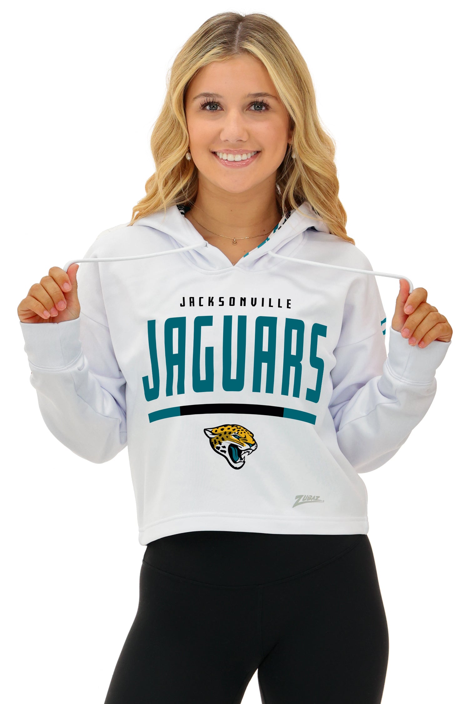 Zubaz NFL   Women's Linebacker Zebra Ombre Crop Top Hoodie, JACKSONVILLE JAGUARS