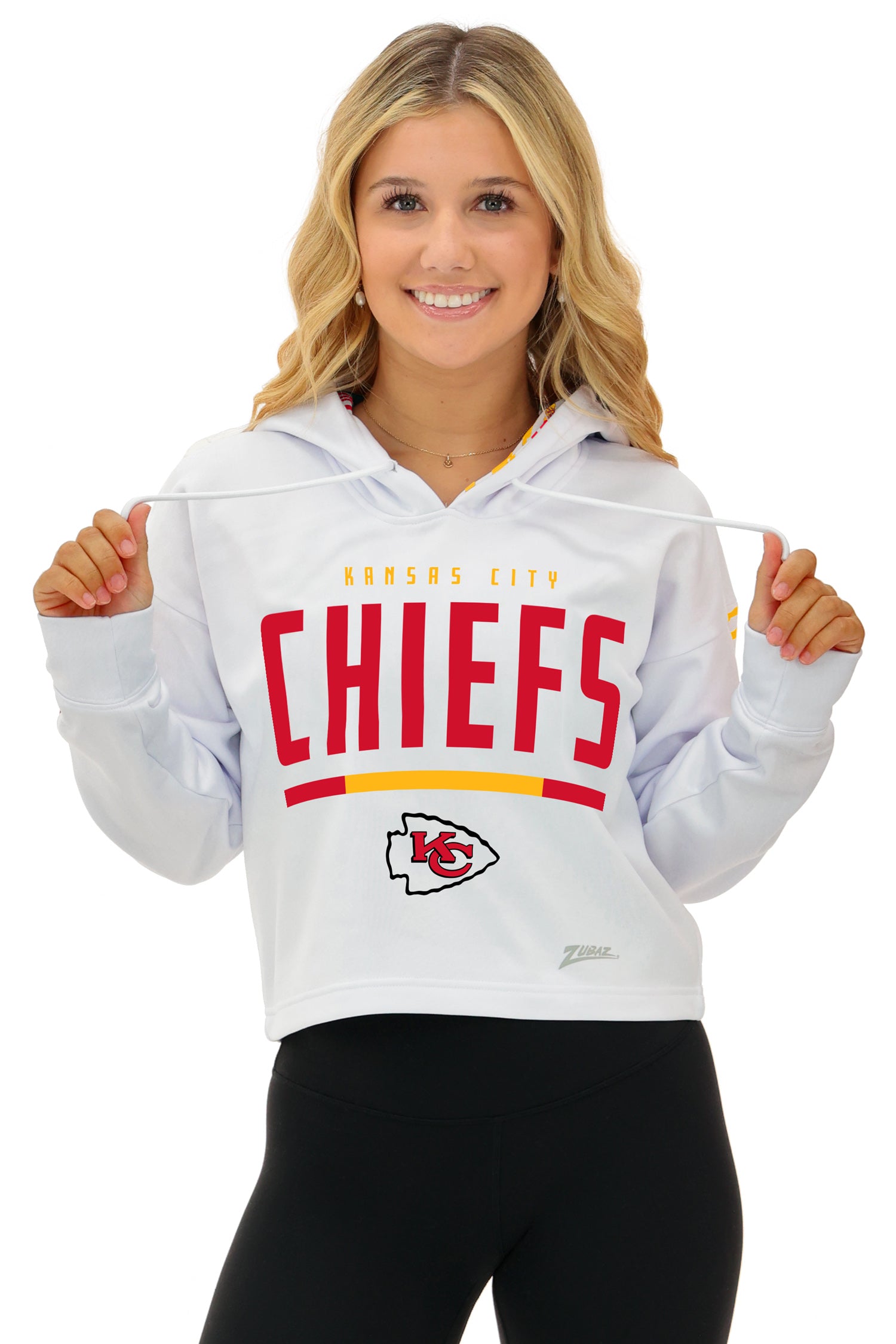 Zubaz NFL   Women's Linebacker Zebra Ombre Crop Top Hoodie, KANSAS CITY CHIEFS