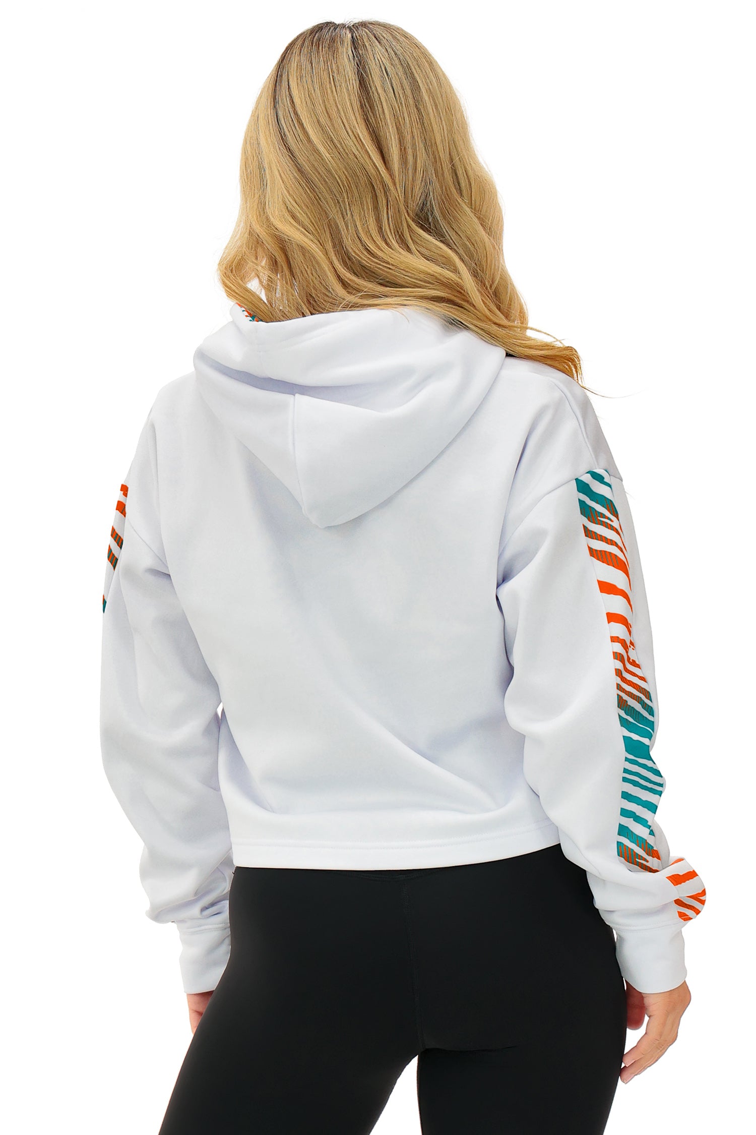 Zubaz NFL   Women's Linebacker Zebra Ombre Crop Top Hoodie, MIAMI DOLPHINS