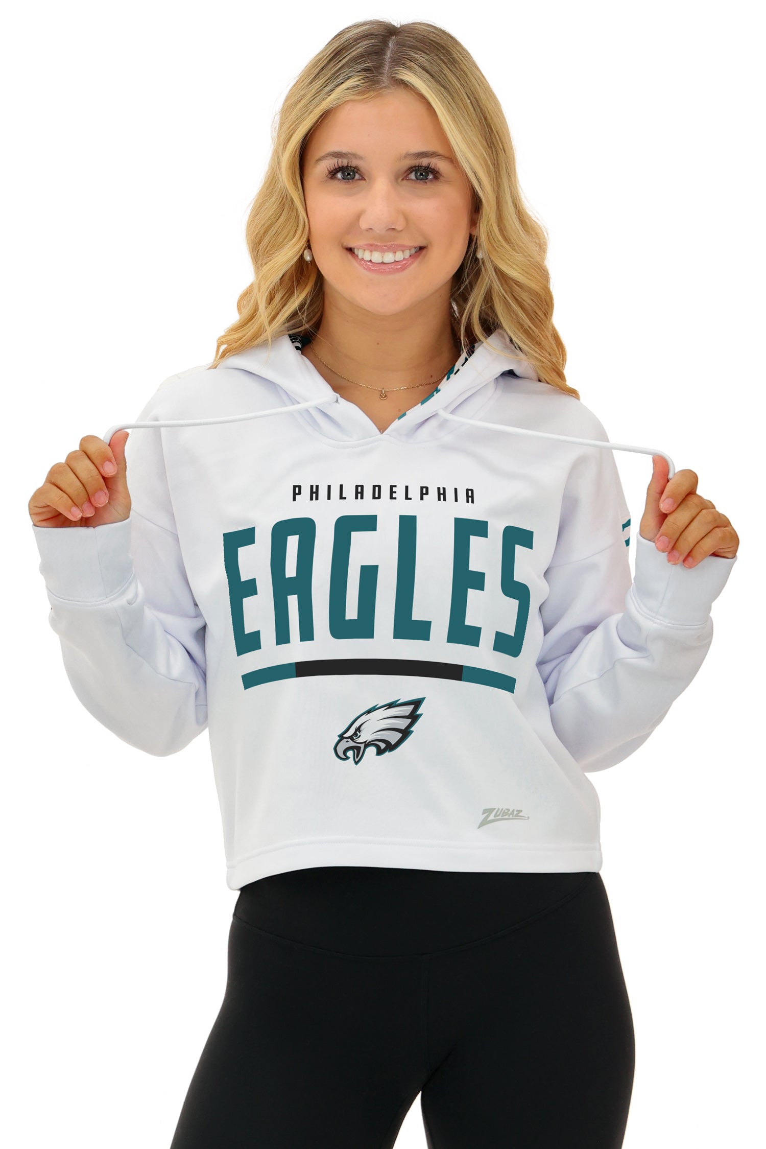 Zubaz NFL   Women's Linebacker Zebra Ombre Crop Top Hoodie, PHILADELPHIA EAGLES