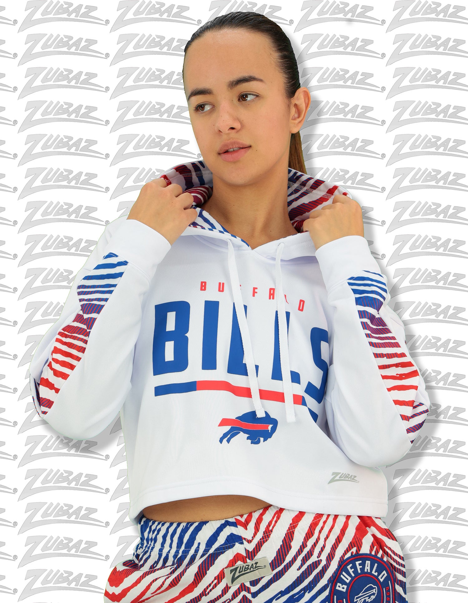 Zubaz NFL   Women's Linebacker Zebra Ombre Crop Top Hoodie, SEATTLE SEAHAWKS
