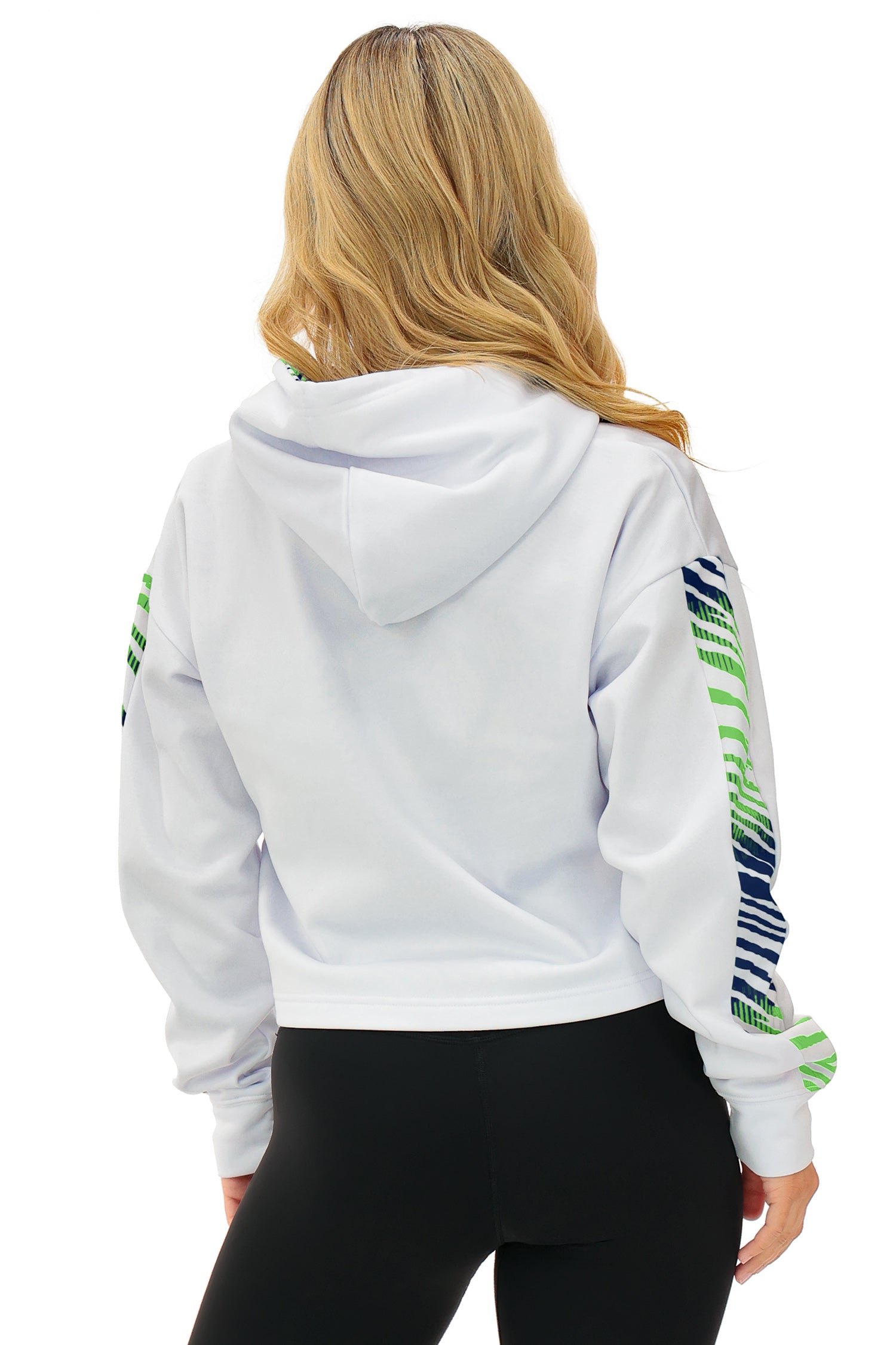 Zubaz NFL   Women's Linebacker Zebra Ombre Crop Top Hoodie, SEATTLE SEAHAWKS